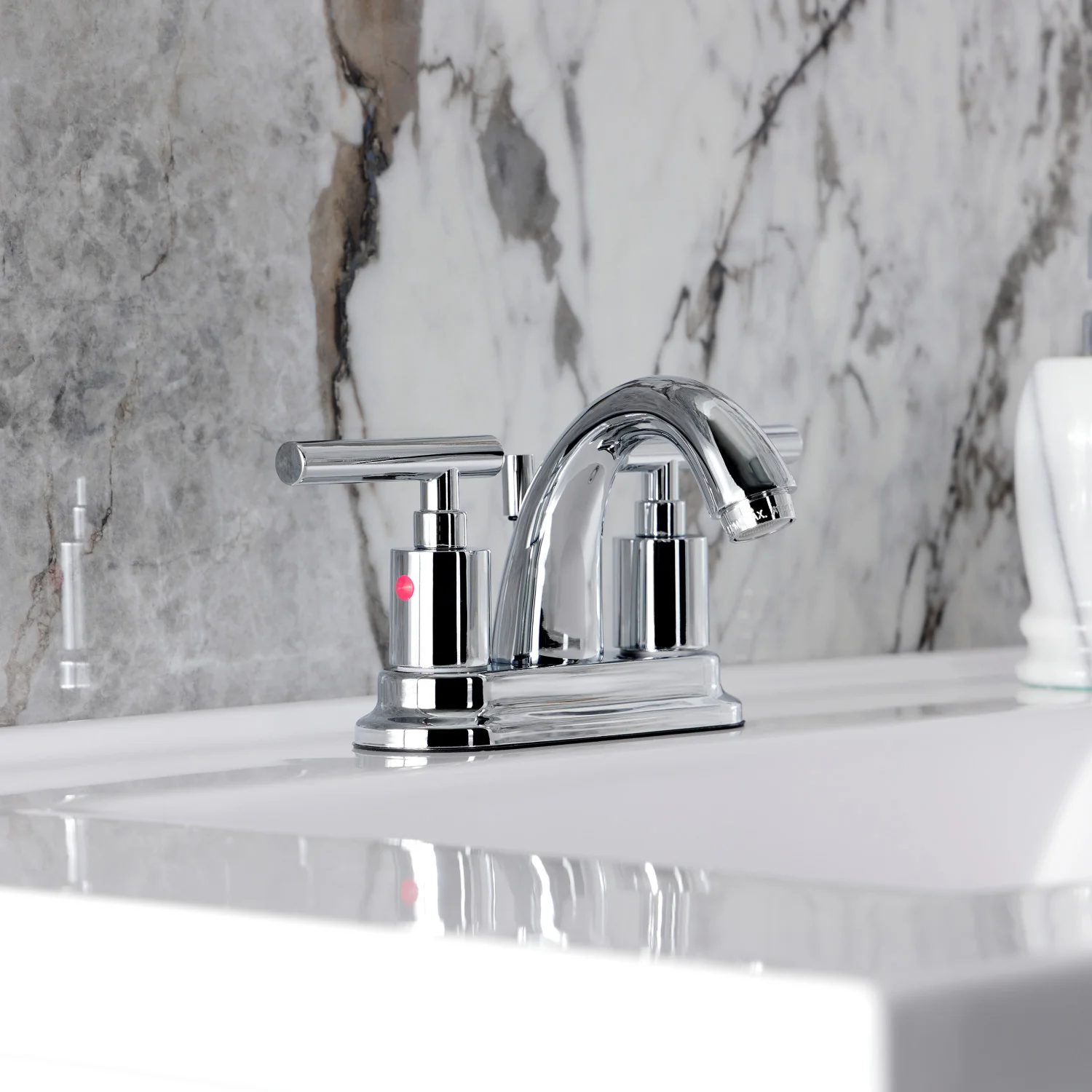 Kingston Tulare FB5611CML - Manhattan Double-Handle 3-Hole Deck Mount 4-Inch Centerset Bathroom Faucet with Pop-Up Drain, Polished Chrome - Image 5