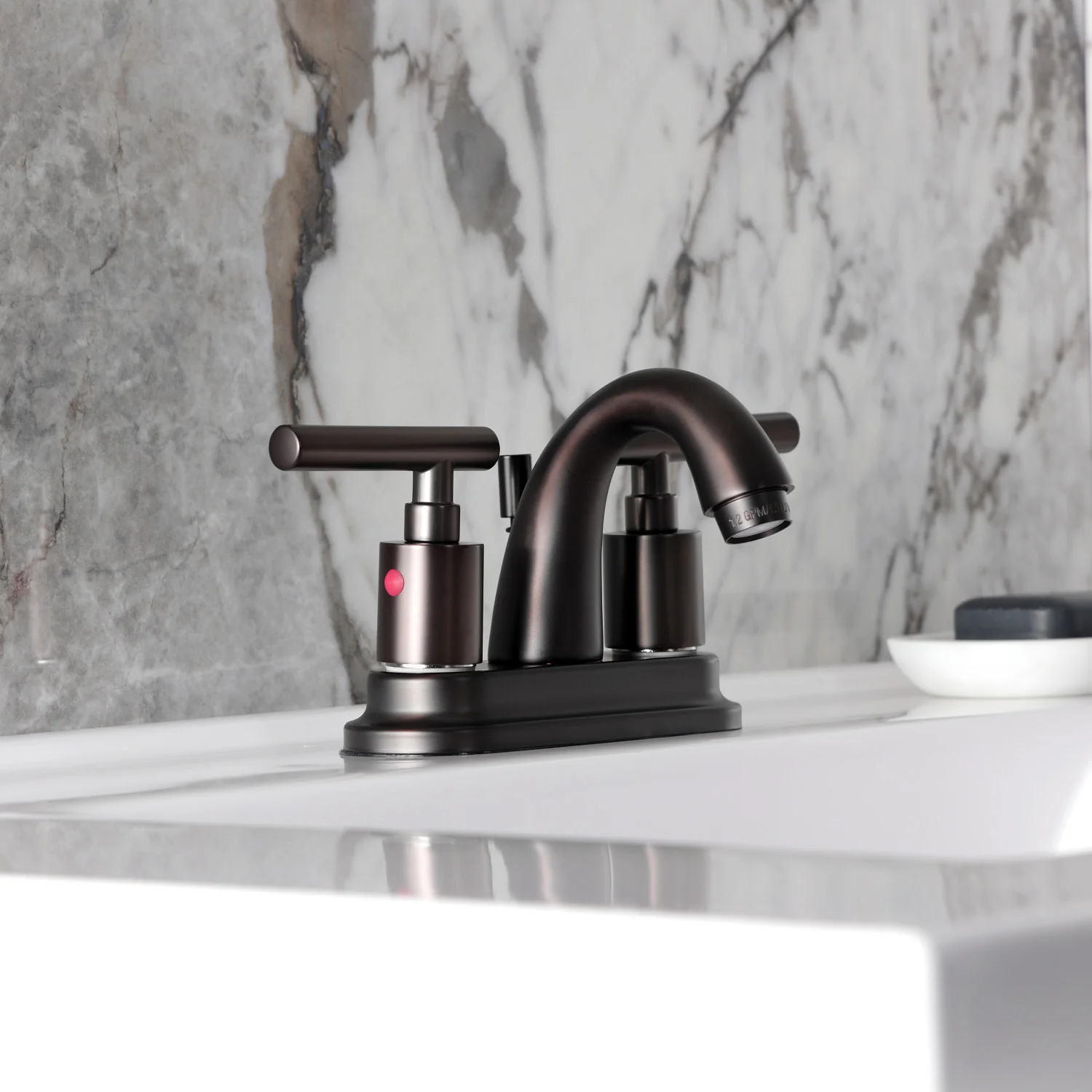Kingston Tulare FB5615CML - Manhattan Double-Handle 3-Hole Deck Mount 4-Inch Centerset Bathroom Faucet with Pop-Up Drain, Oil Rubbed Bronze - Image 5