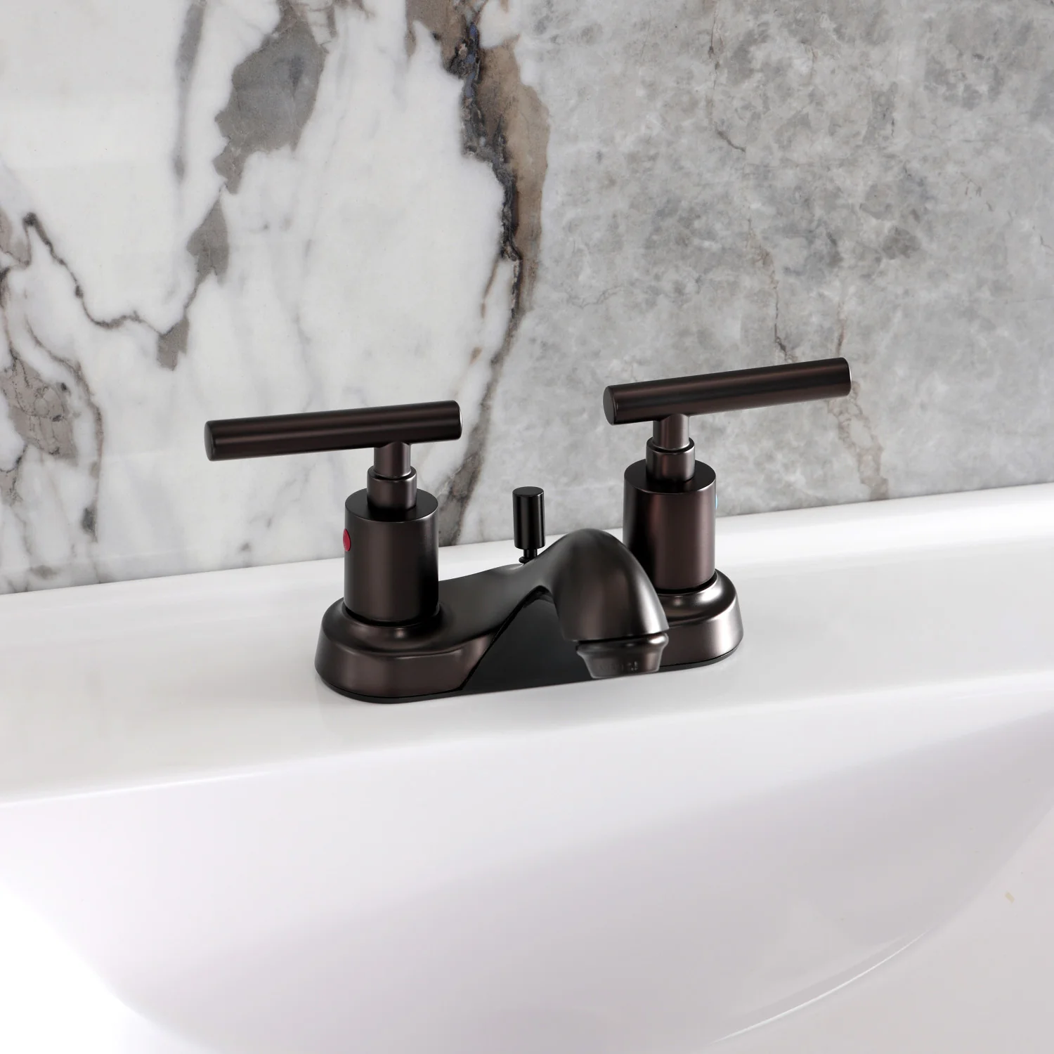 Kingston Tulare FB5625CML - Manhattan Double-Handle 3-Hole Deck Mount 4-Inch Centerset Bathroom Faucet with Pop-Up Drain, Oil Rubbed Bronze - Image 2