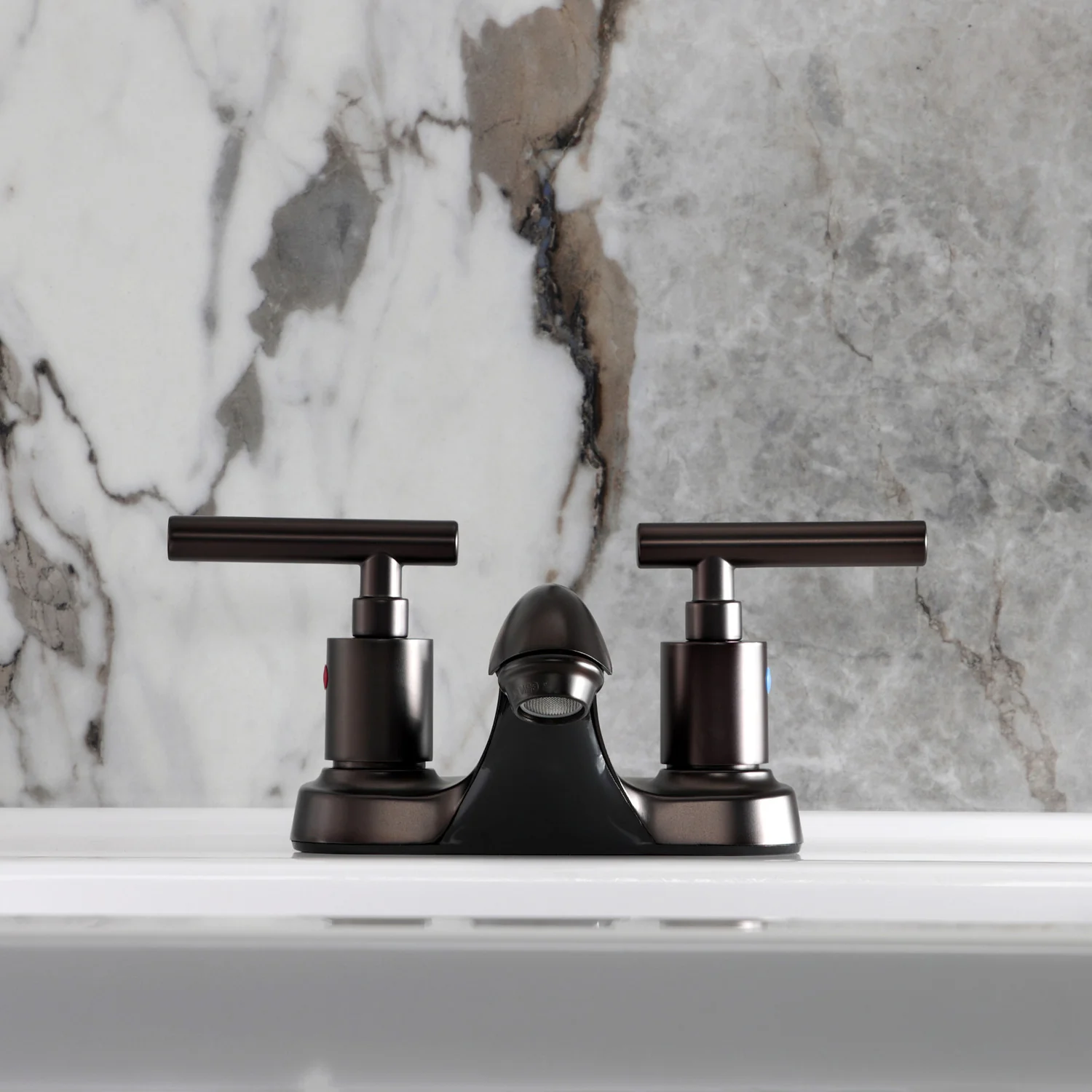 Kingston Tulare FB5625CML - Manhattan Double-Handle 3-Hole Deck Mount 4-Inch Centerset Bathroom Faucet with Pop-Up Drain, Oil Rubbed Bronze - Image 3