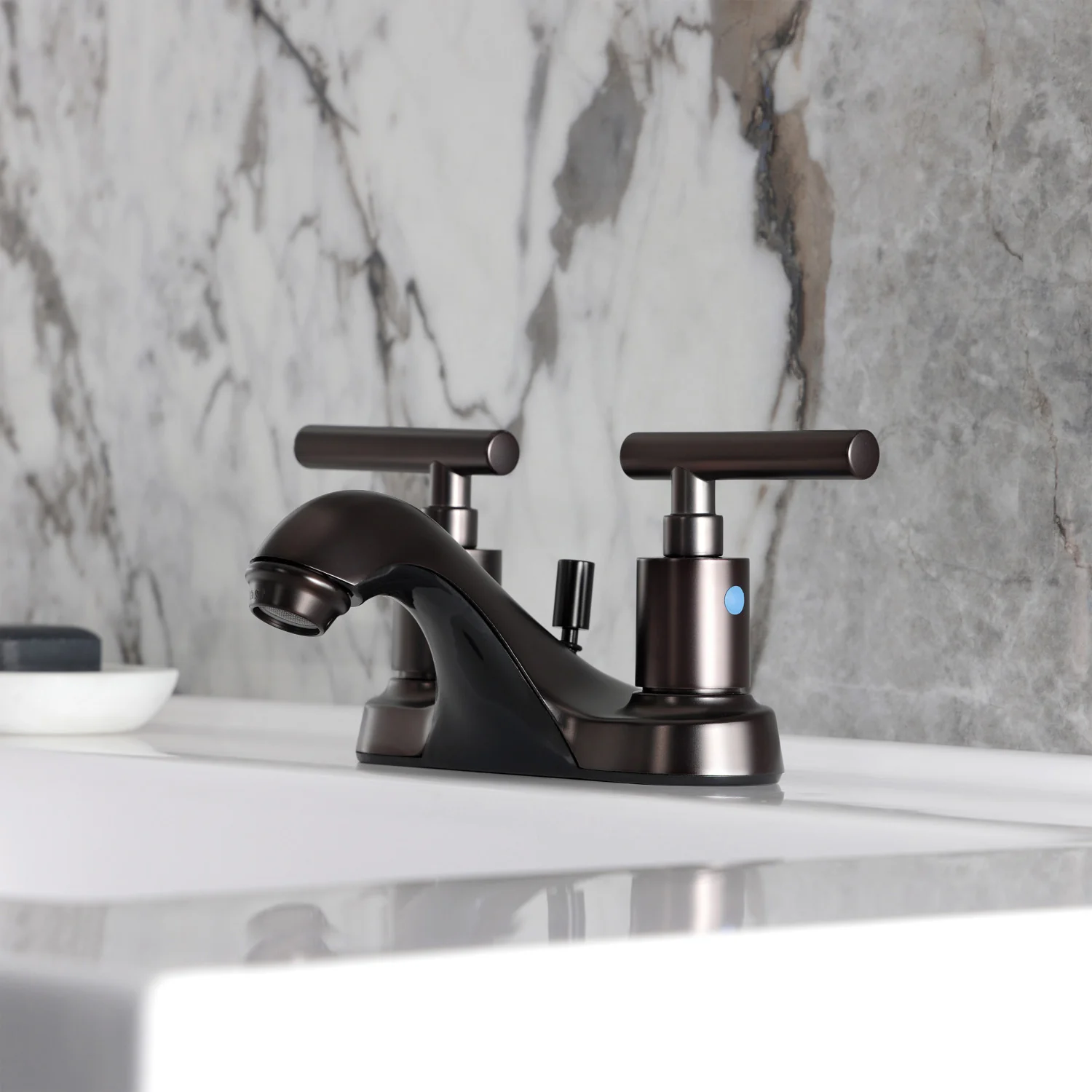 Kingston Tulare FB5625CML - Manhattan Double-Handle 3-Hole Deck Mount 4-Inch Centerset Bathroom Faucet with Pop-Up Drain, Oil Rubbed Bronze - Image 5