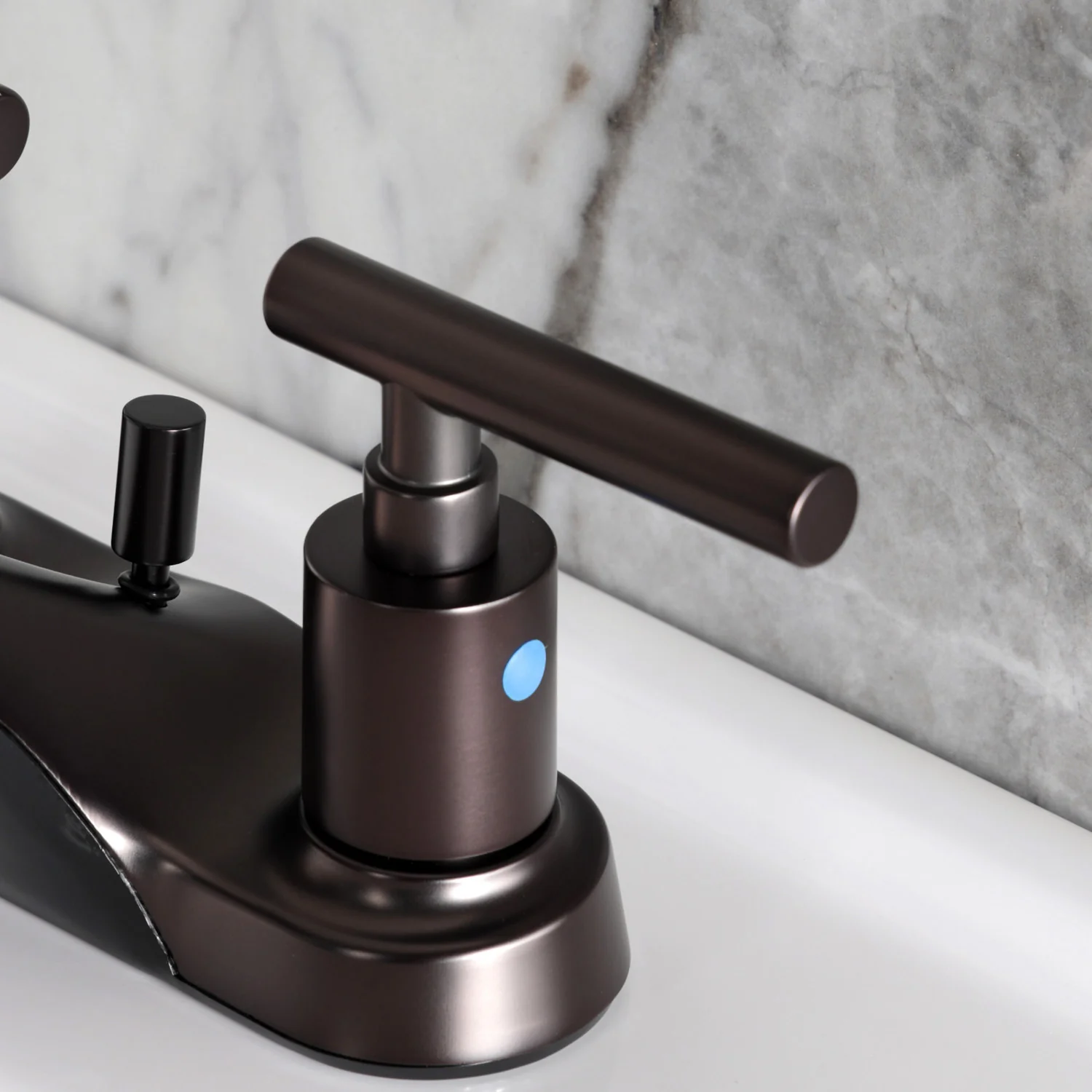 Kingston Tulare FB5625CML - Manhattan Double-Handle 3-Hole Deck Mount 4-Inch Centerset Bathroom Faucet with Pop-Up Drain, Oil Rubbed Bronze - Image 7