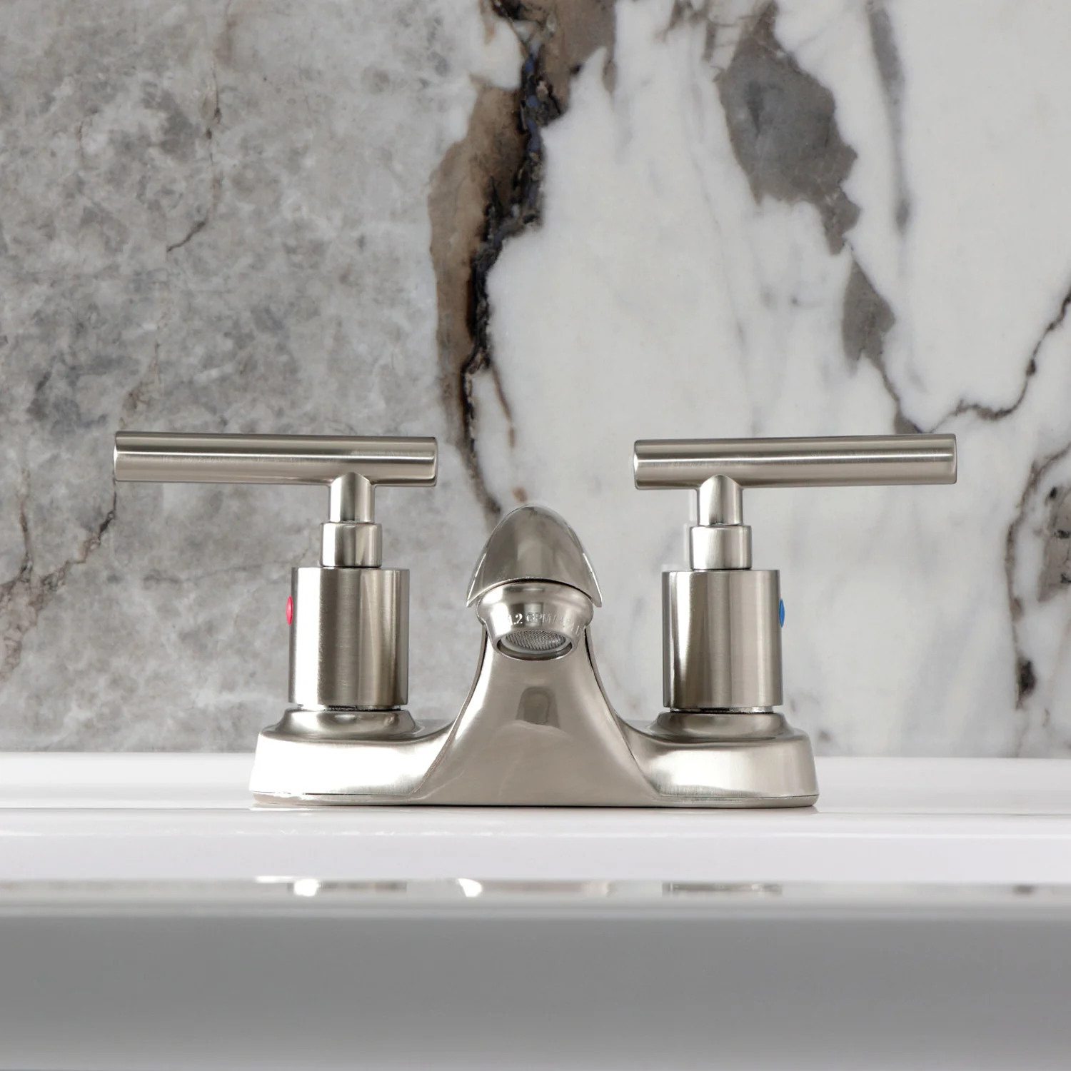 Kingston Tulare FB5628CML - Manhattan Double-Handle 3-Hole Deck Mount 4-Inch Centerset Bathroom Faucet with Pop-Up Drain, Brushed Nickel - Image 3