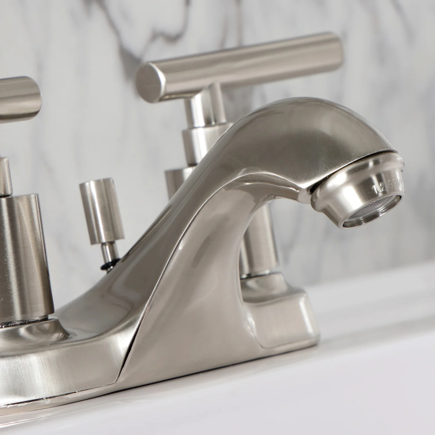 Kingston Tulare FB5628CML - Manhattan Double-Handle 3-Hole Deck Mount 4-Inch Centerset Bathroom Faucet with Pop-Up Drain, Brushed Nickel - Image 6