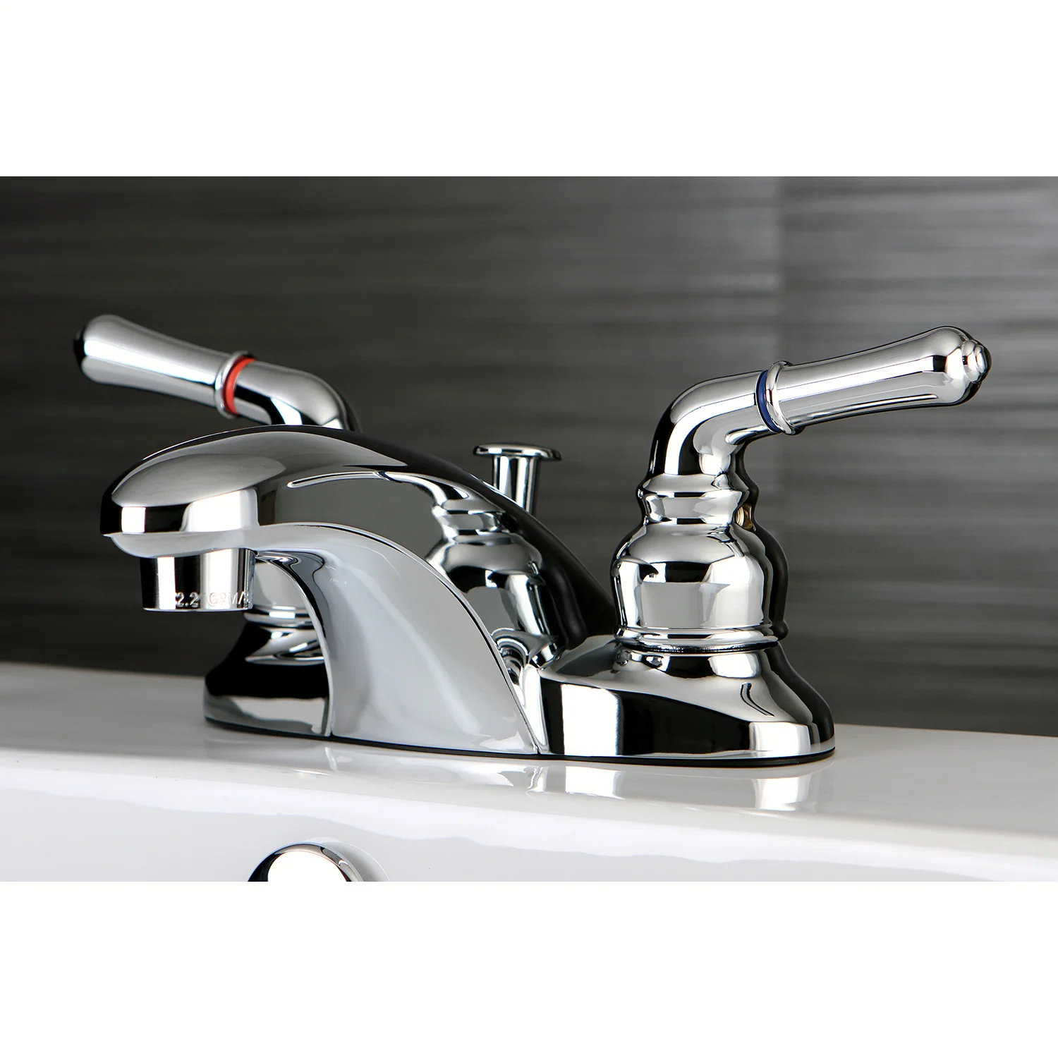 Kingston Tulare FB621 - Magellan Double-Handle 3-Hole Deck Mount 4-Inch Centerset Bathroom Faucet with Pop-Up Drain, Polished Chrome - Image 2