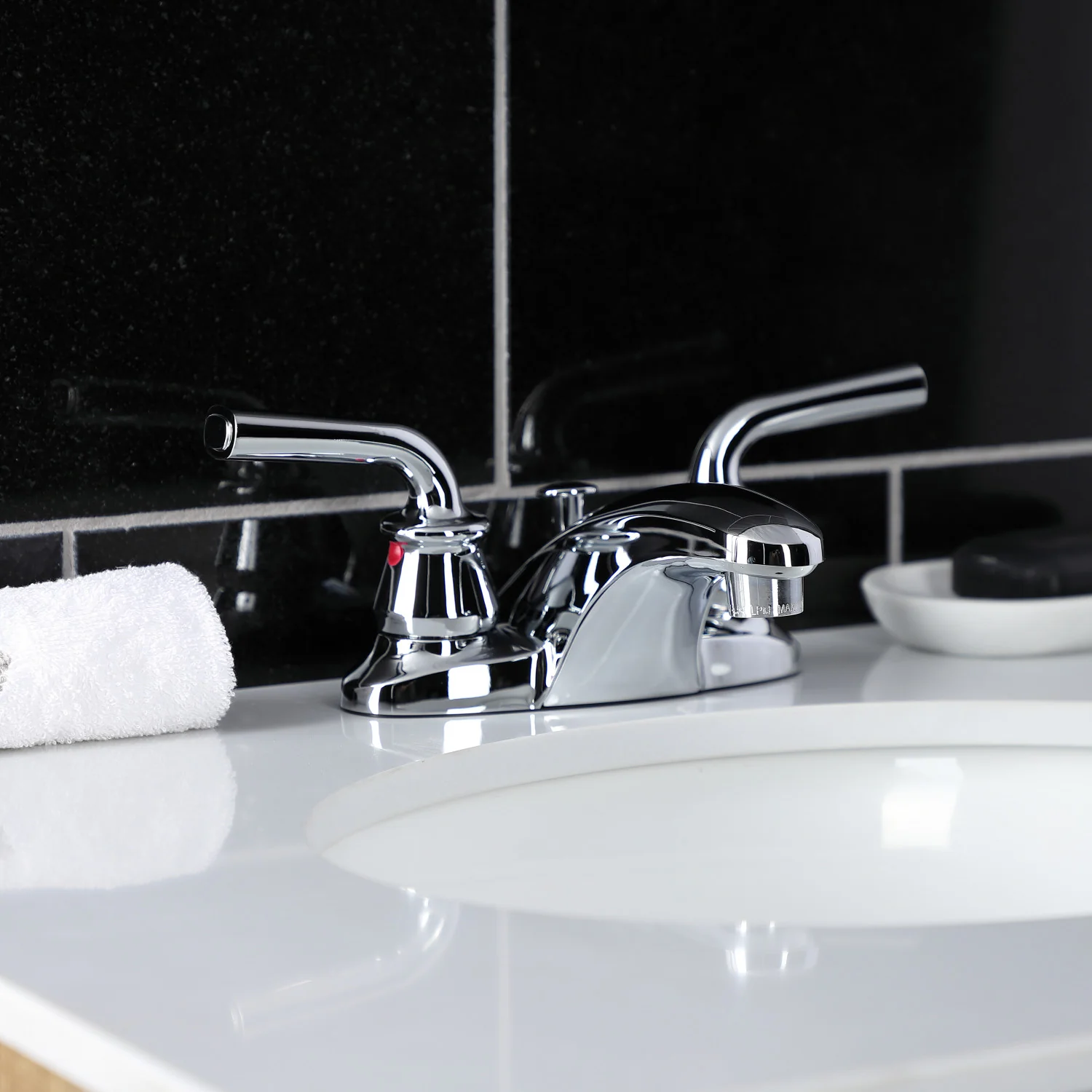 Kingston Tulare FB621RXL - Restoration Double-Handle 3-Hole Deck Mount 4-Inch Centerset Bathroom Faucet with Pop-Up Drain, Polished Chrome - Image 3