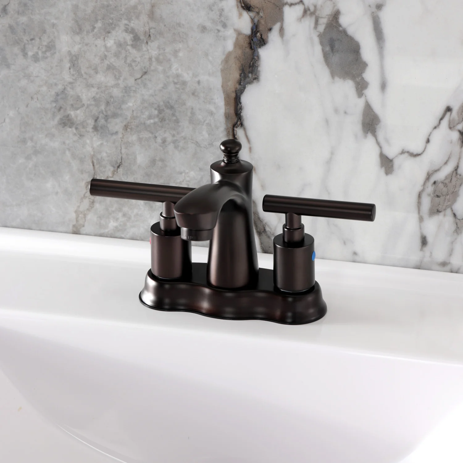 Kingston Tulare FB7615CML - Manhattan Double-Handle 3-Hole Deck Mount 4-Inch Centerset Bathroom Faucet with Pop-Up Drain, Oil Rubbed Bronze - Image 2