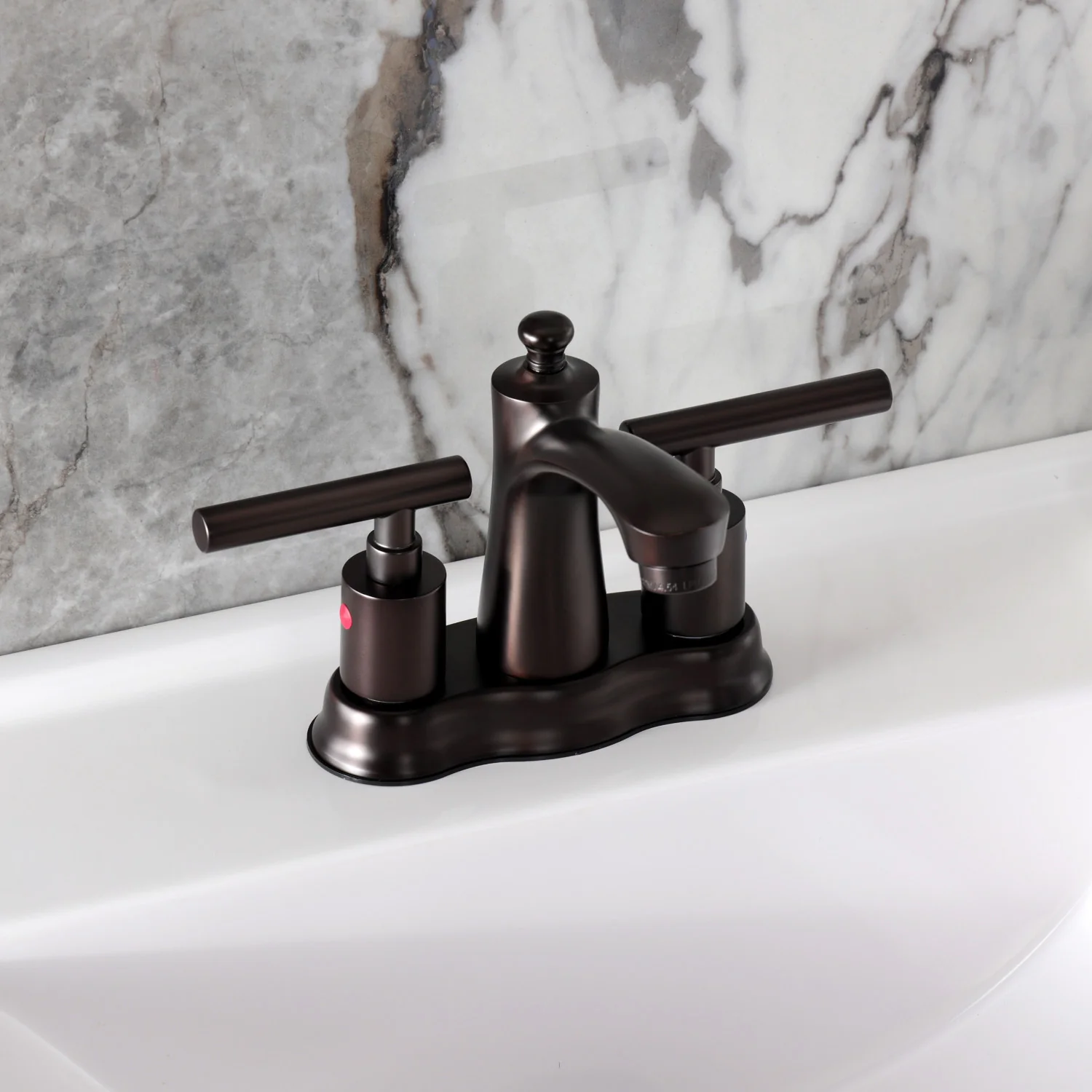 Kingston Tulare FB7615CML - Manhattan Double-Handle 3-Hole Deck Mount 4-Inch Centerset Bathroom Faucet with Pop-Up Drain, Oil Rubbed Bronze - Image 4