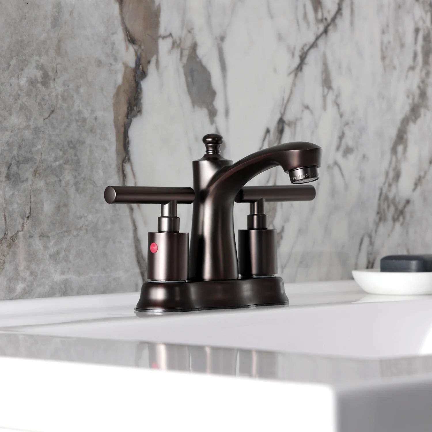 Kingston Tulare FB7615CML - Manhattan Double-Handle 3-Hole Deck Mount 4-Inch Centerset Bathroom Faucet with Pop-Up Drain, Oil Rubbed Bronze - Image 5