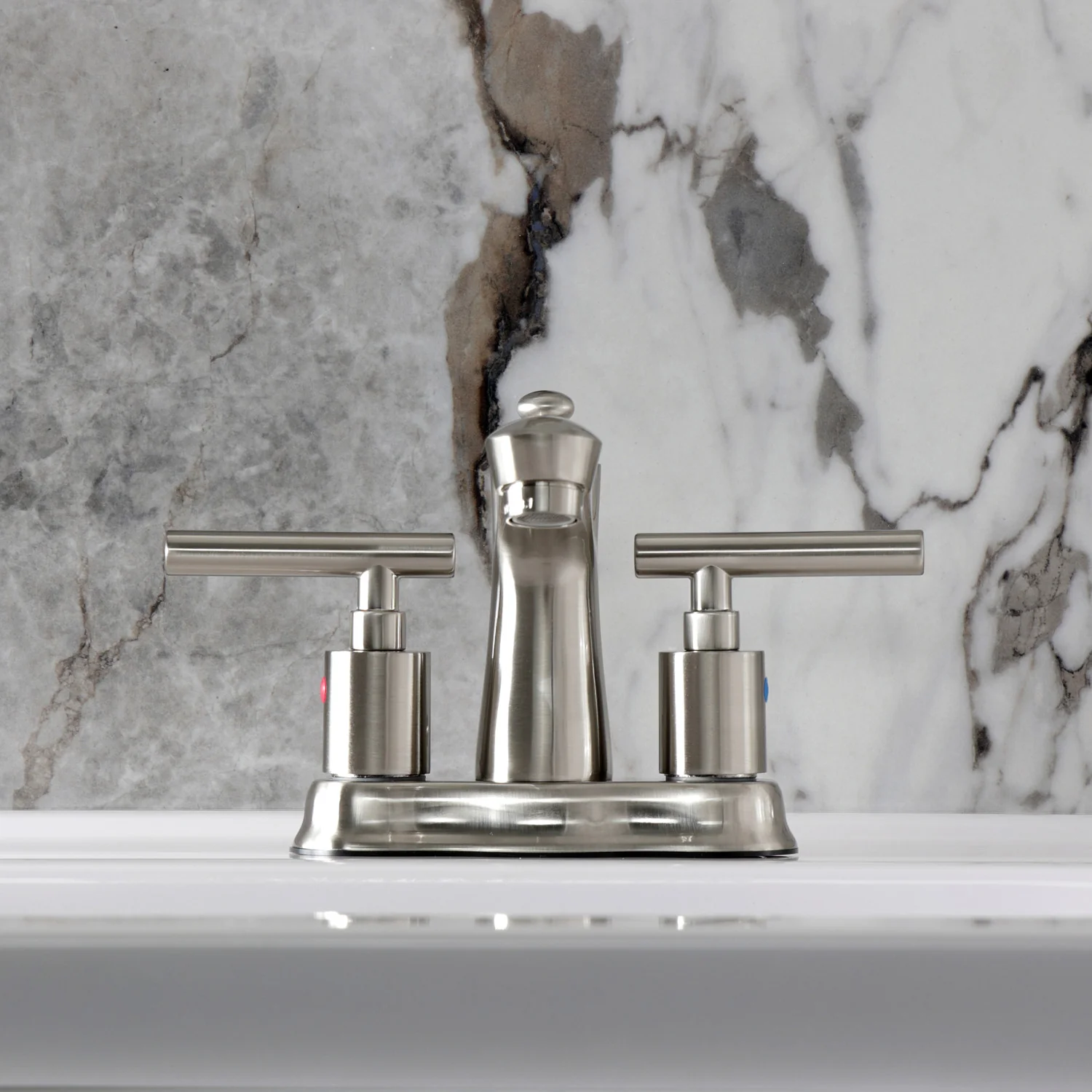 Kingston Tulare FB7618CML - Manhattan Double-Handle 3-Hole Deck Mount 4-Inch Centerset Bathroom Faucet with Pop-Up Drain, Brushed Nickel - Image 3