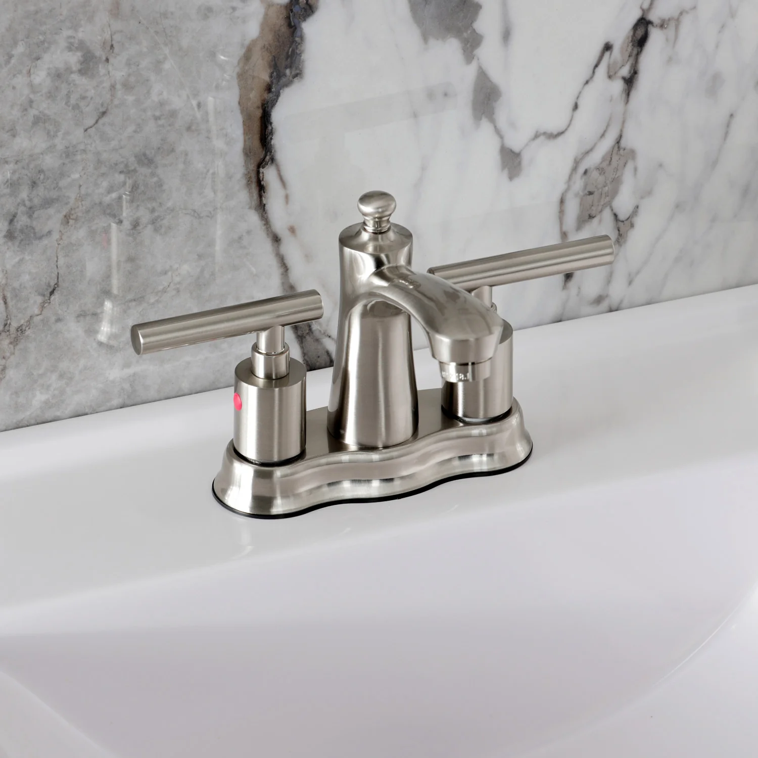 Kingston Tulare FB7618CML - Manhattan Double-Handle 3-Hole Deck Mount 4-Inch Centerset Bathroom Faucet with Pop-Up Drain, Brushed Nickel - Image 4