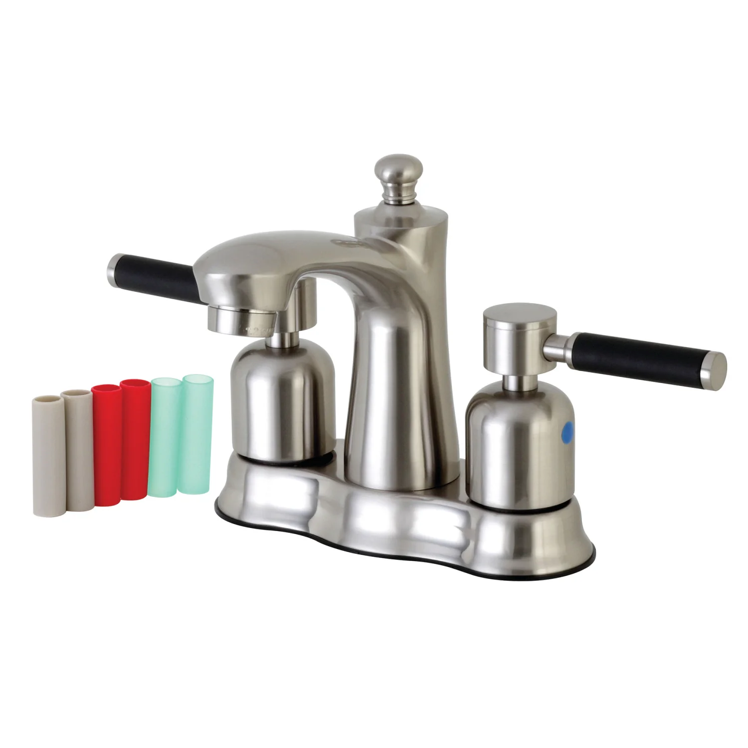 Kingston Tulare FB7618DKL - Kaiser Double-Handle 3-Hole Deck Mount 4-Inch Centerset Bathroom Faucet with Pop-Up Drain, Brushed Nickel