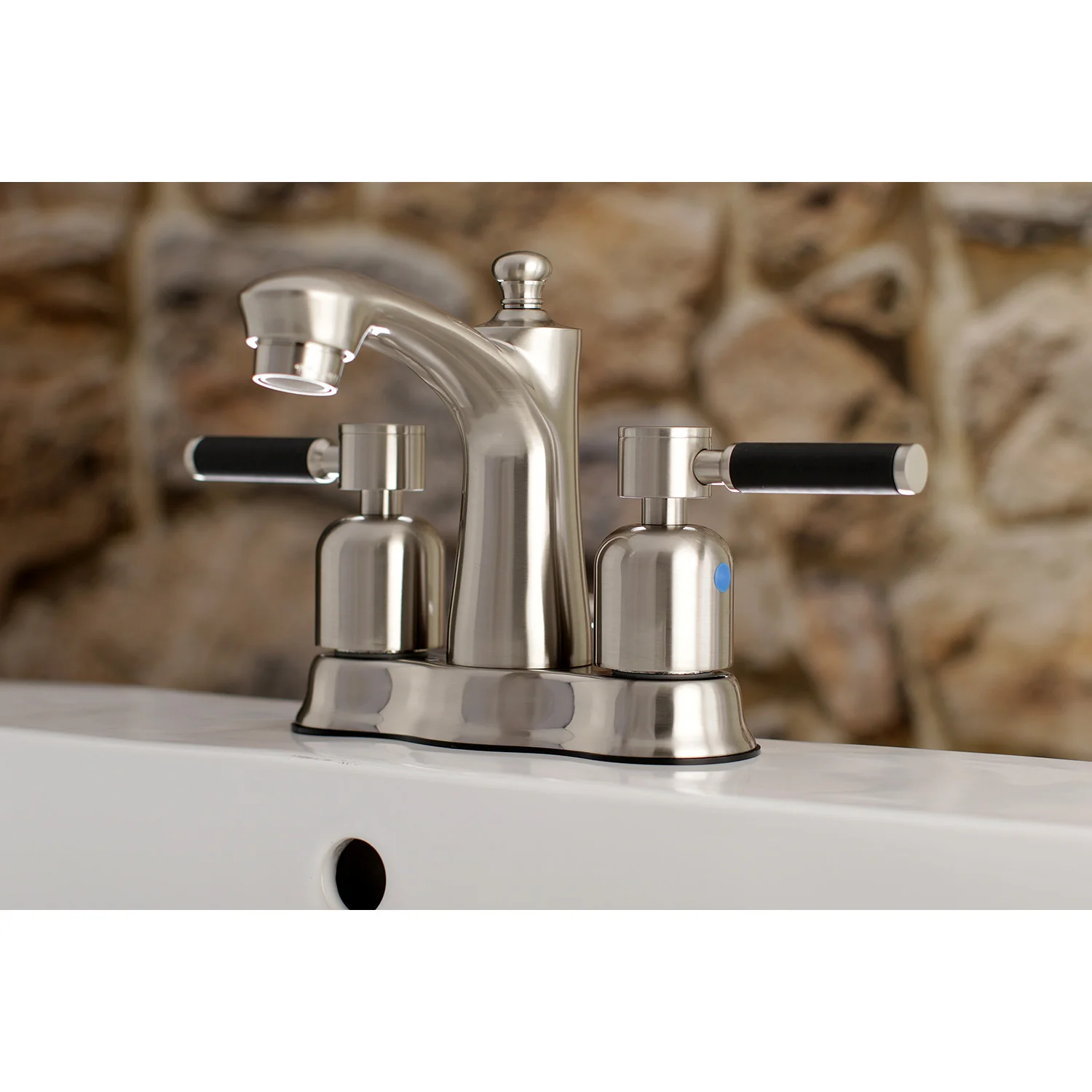 Kingston Tulare FB7618DKL - Kaiser Double-Handle 3-Hole Deck Mount 4-Inch Centerset Bathroom Faucet with Pop-Up Drain, Brushed Nickel - Image 2