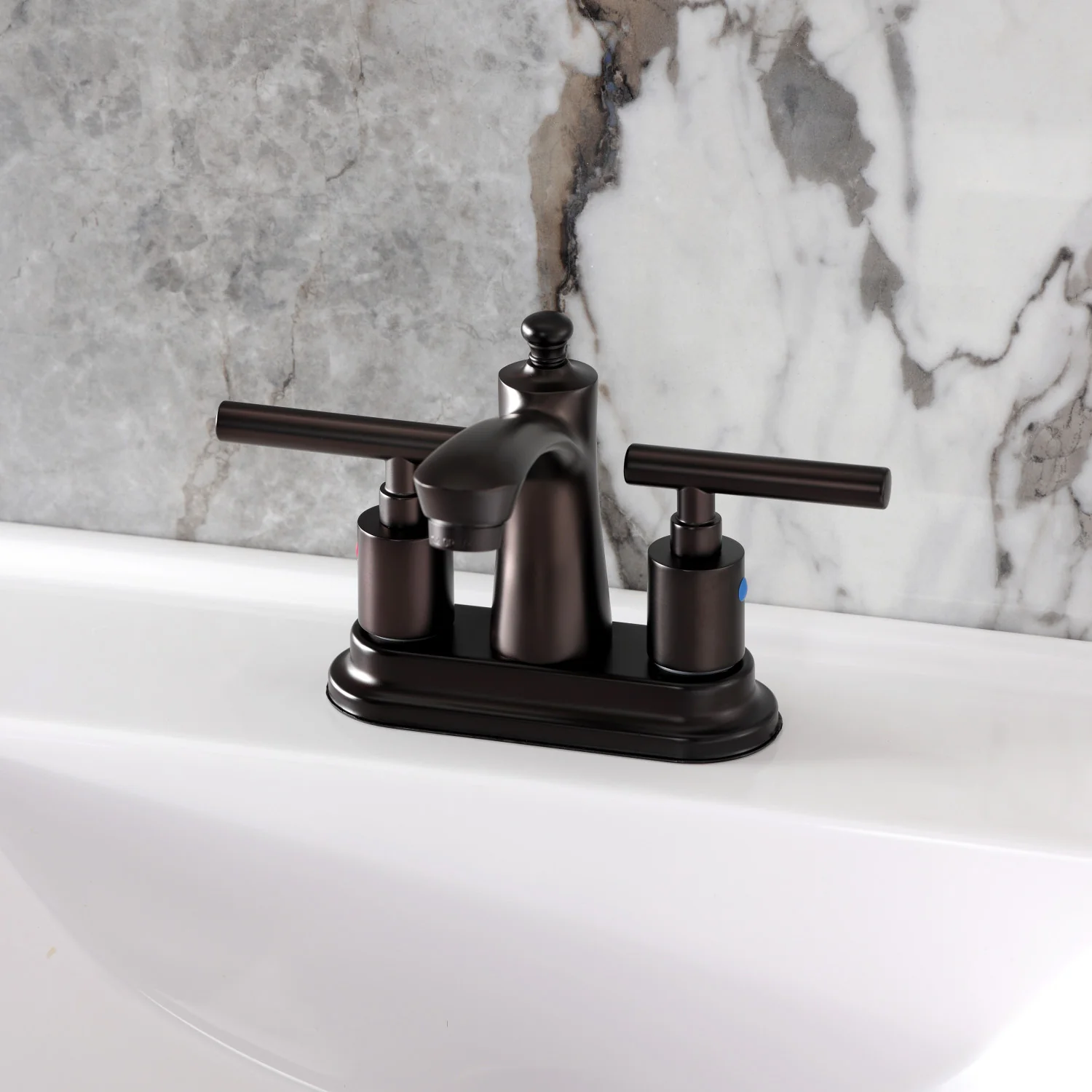 Kingston Tulare FB7625CML - Manhattan Double-Handle 3-Hole Deck Mount 4-Inch Centerset Bathroom Faucet with Pop-Up Drain, Oil Rubbed Bronze - Image 2
