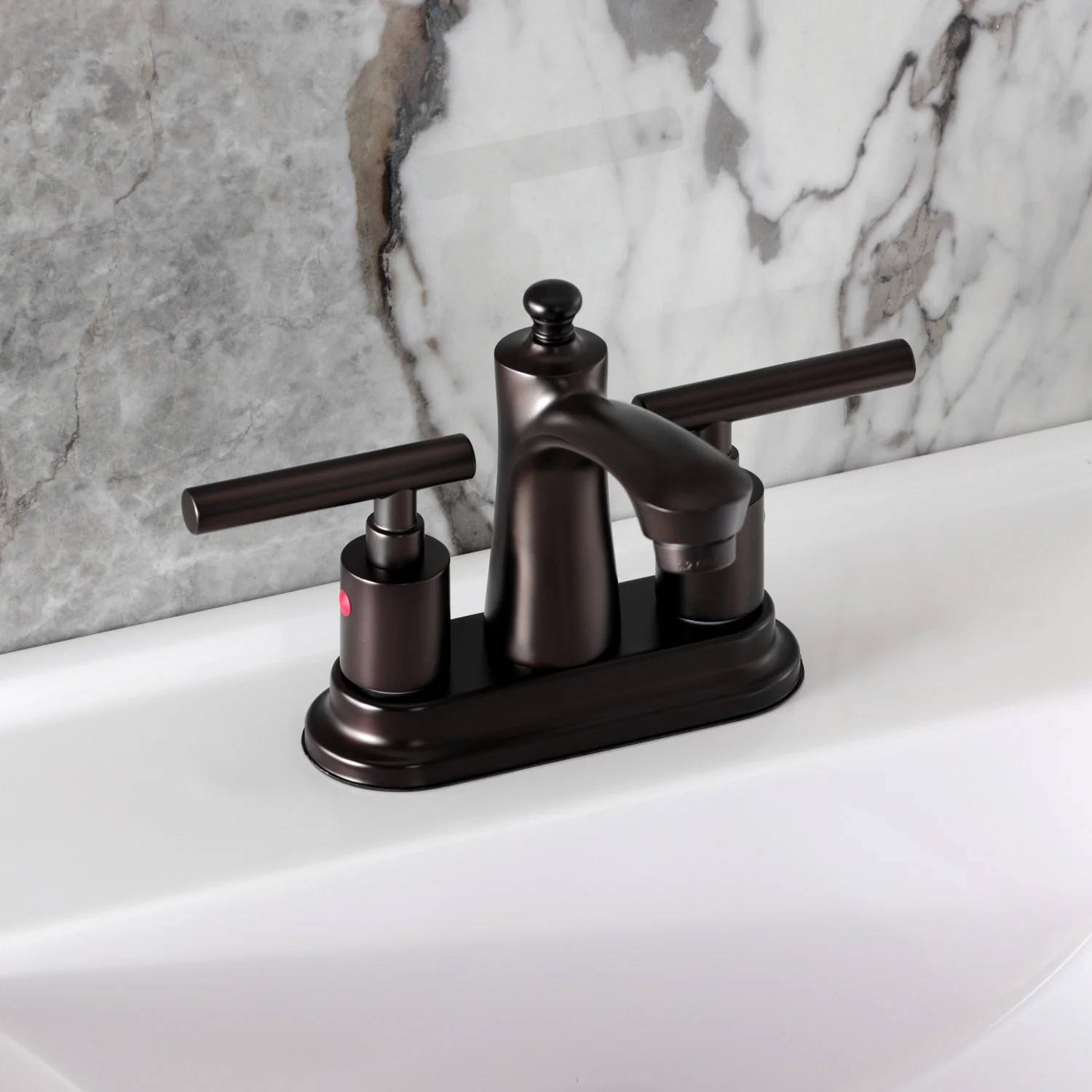 Kingston Tulare FB7625CML - Manhattan Double-Handle 3-Hole Deck Mount 4-Inch Centerset Bathroom Faucet with Pop-Up Drain, Oil Rubbed Bronze - Image 4