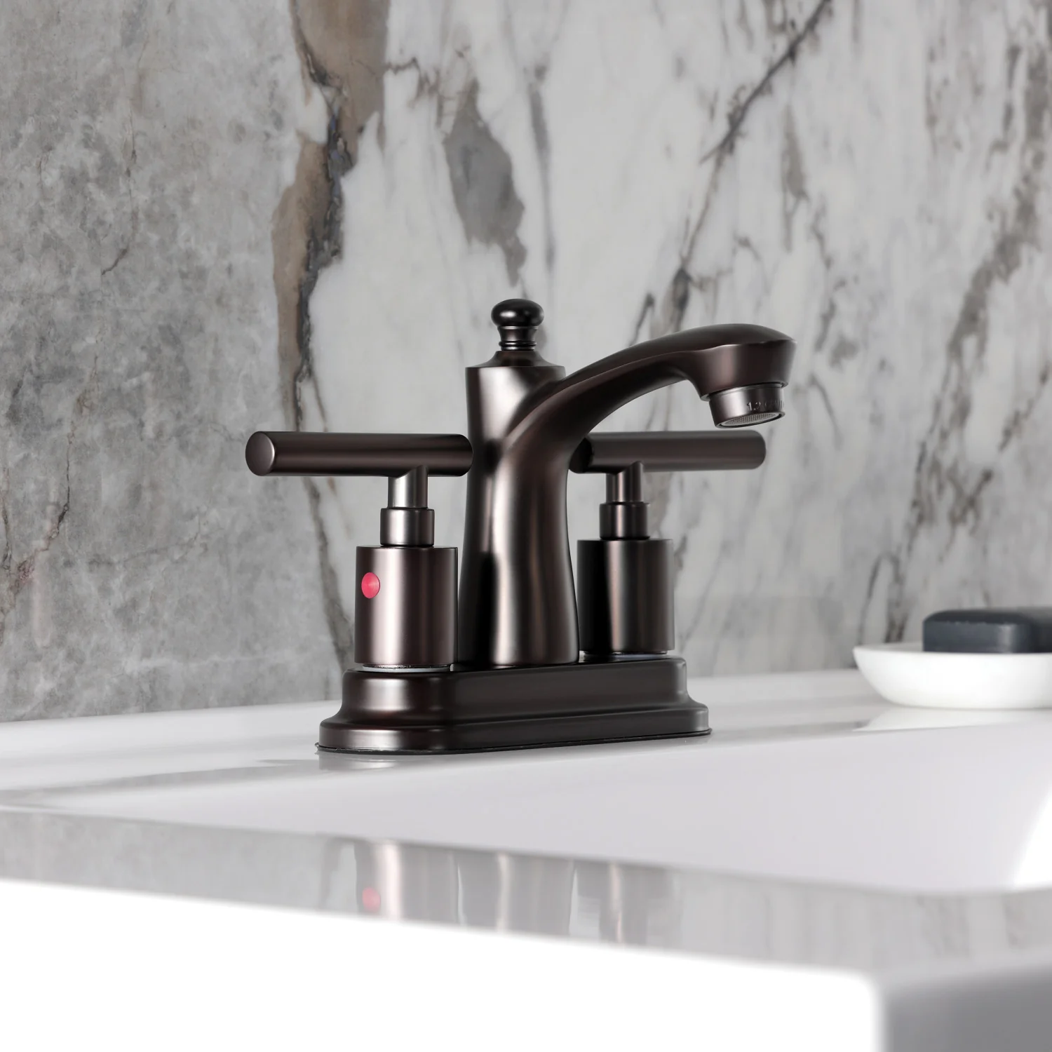 Kingston Tulare FB7625CML - Manhattan Double-Handle 3-Hole Deck Mount 4-Inch Centerset Bathroom Faucet with Pop-Up Drain, Oil Rubbed Bronze - Image 5
