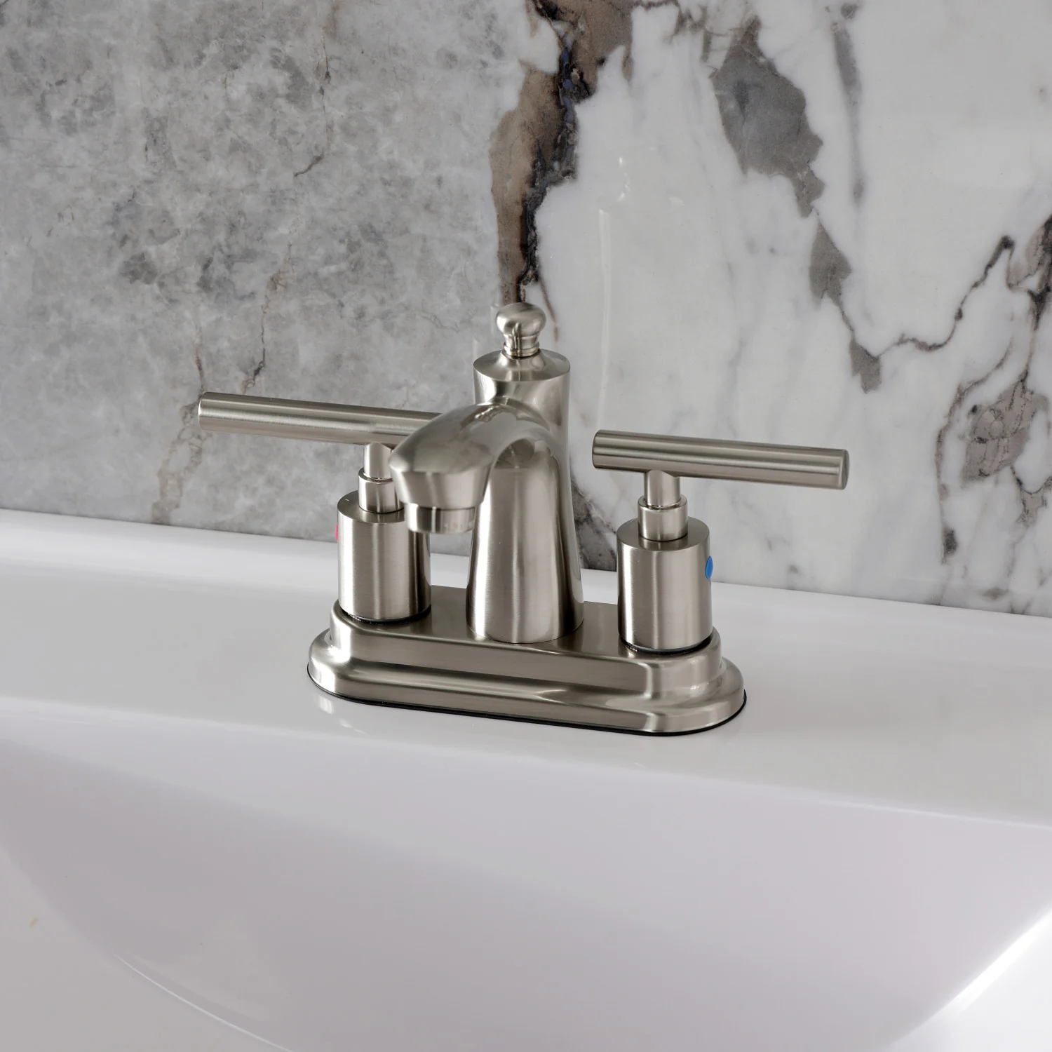 Kingston Tulare FB7628CML - Manhattan Double-Handle 3-Hole Deck Mount 4-Inch Centerset Bathroom Faucet with Pop-Up Drain, Brushed Nickel - Image 2