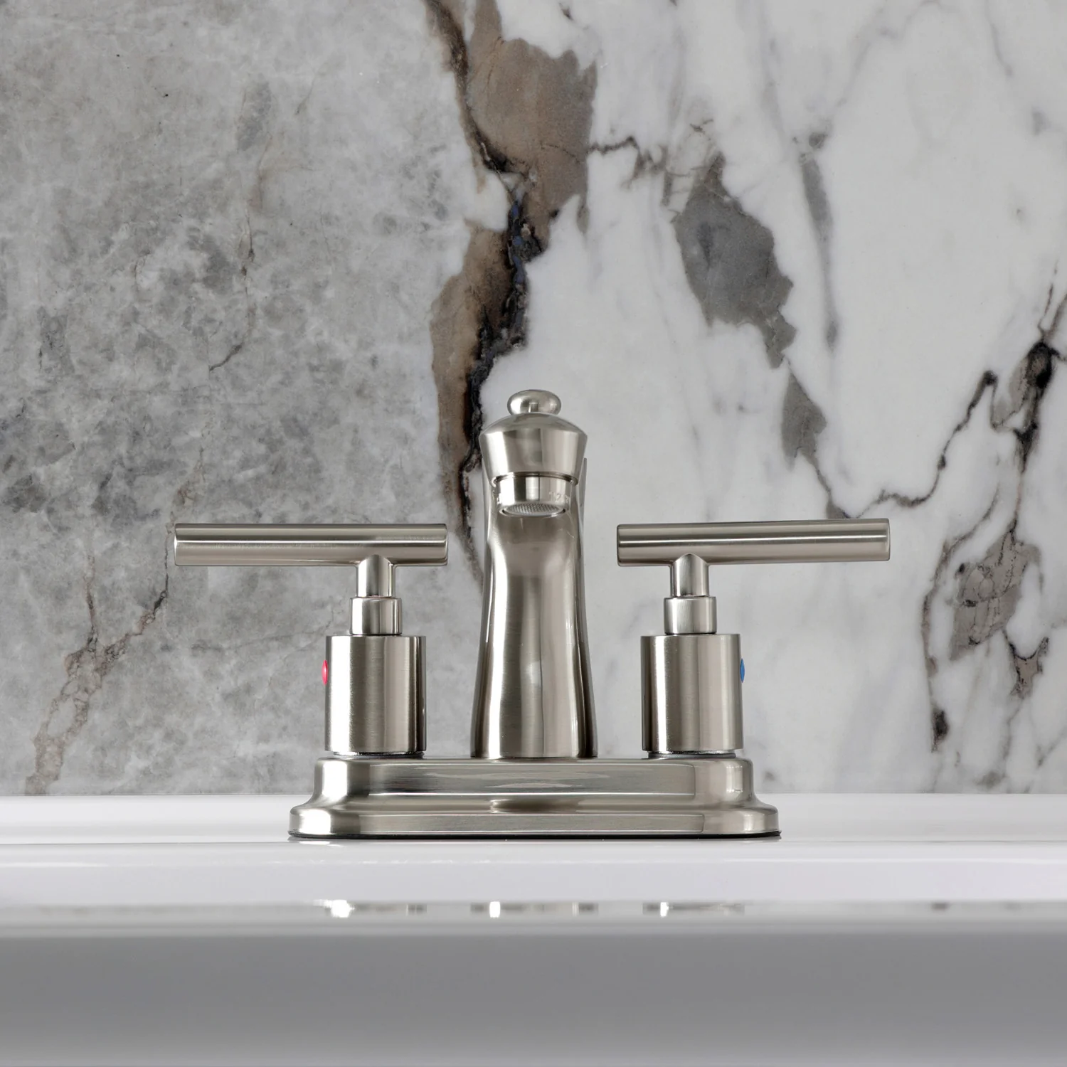 Kingston Tulare FB7628CML - Manhattan Double-Handle 3-Hole Deck Mount 4-Inch Centerset Bathroom Faucet with Pop-Up Drain, Brushed Nickel - Image 3