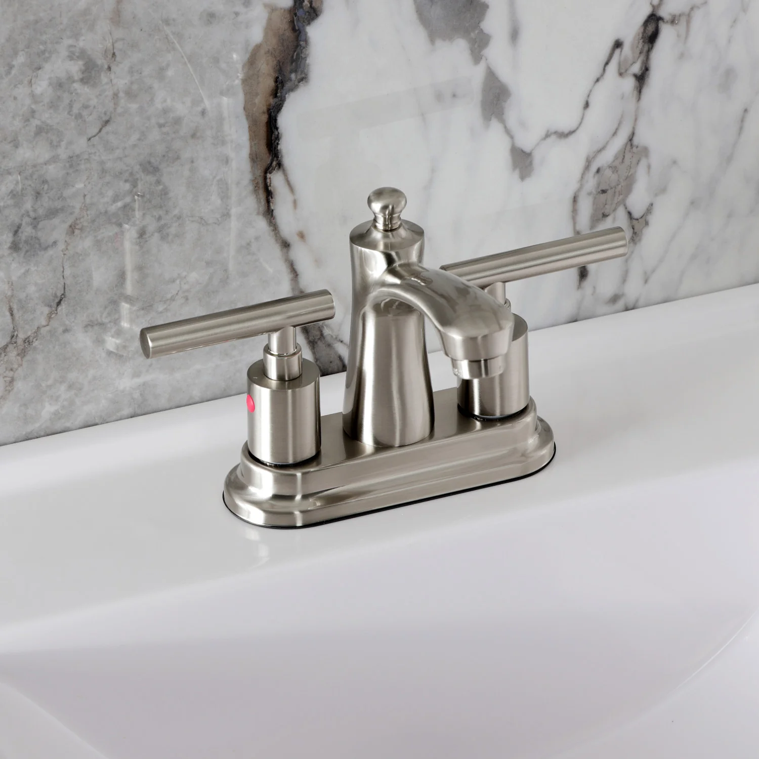Kingston Tulare FB7628CML - Manhattan Double-Handle 3-Hole Deck Mount 4-Inch Centerset Bathroom Faucet with Pop-Up Drain, Brushed Nickel - Image 4