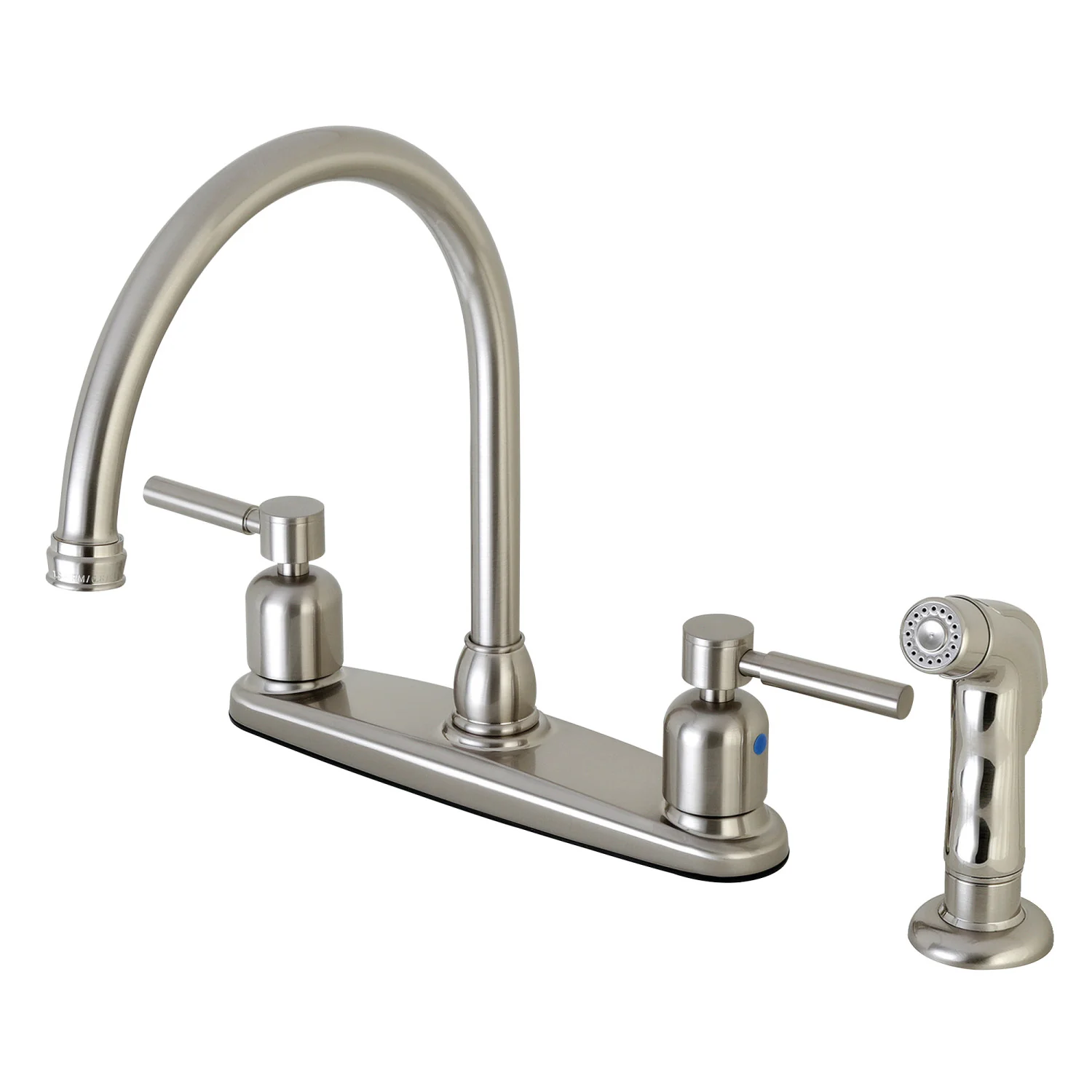Kingston Tulare FB798DLSP - Concord Two-Handle 4-Hole 8" Centerset Kitchen Faucet with Side Sprayer, Brushed Nickel