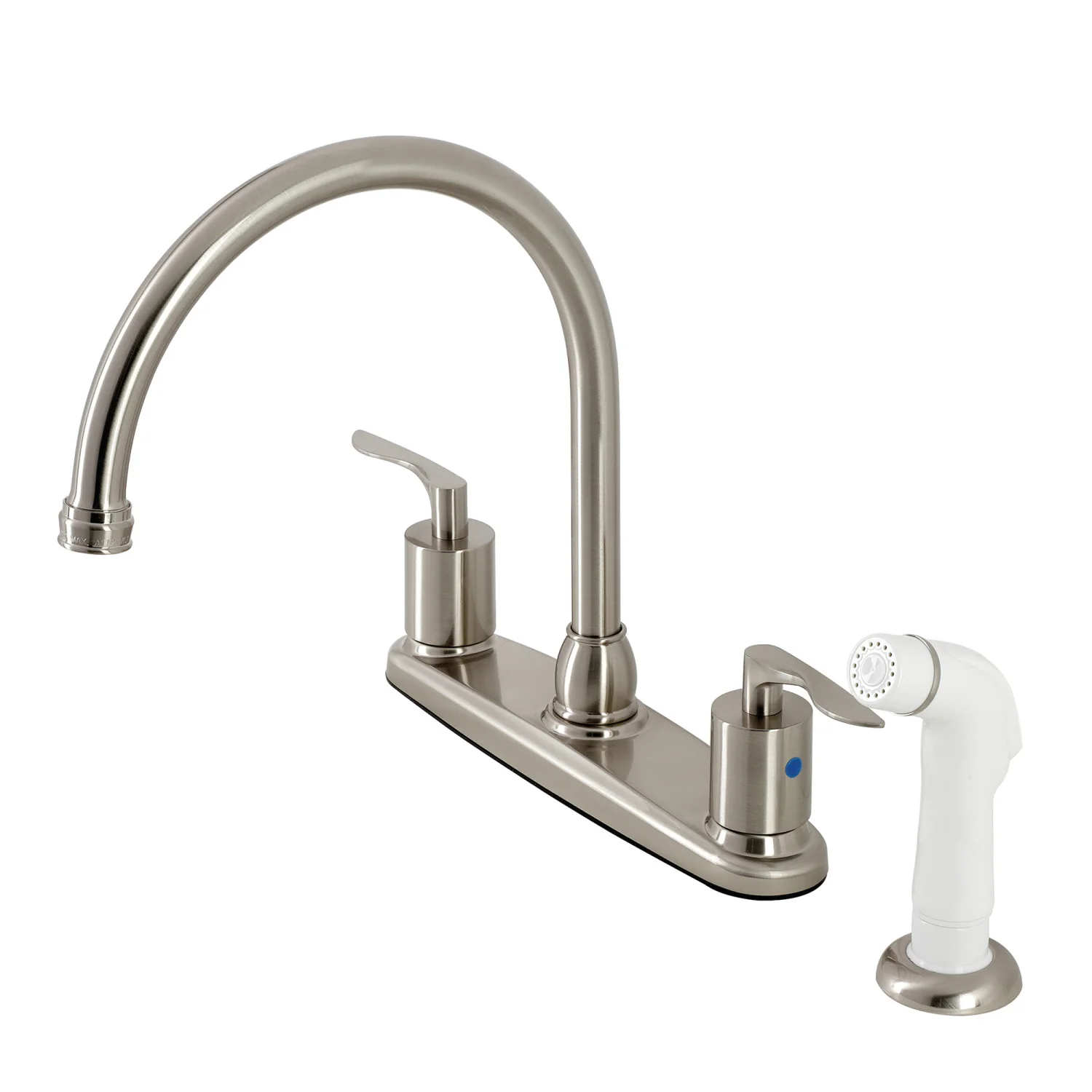Kingston Tulare FB798SVLSP - Serena Two-Handle 4-Hole 8" Centerset Kitchen Faucet with Side Sprayer, Brushed Nickel