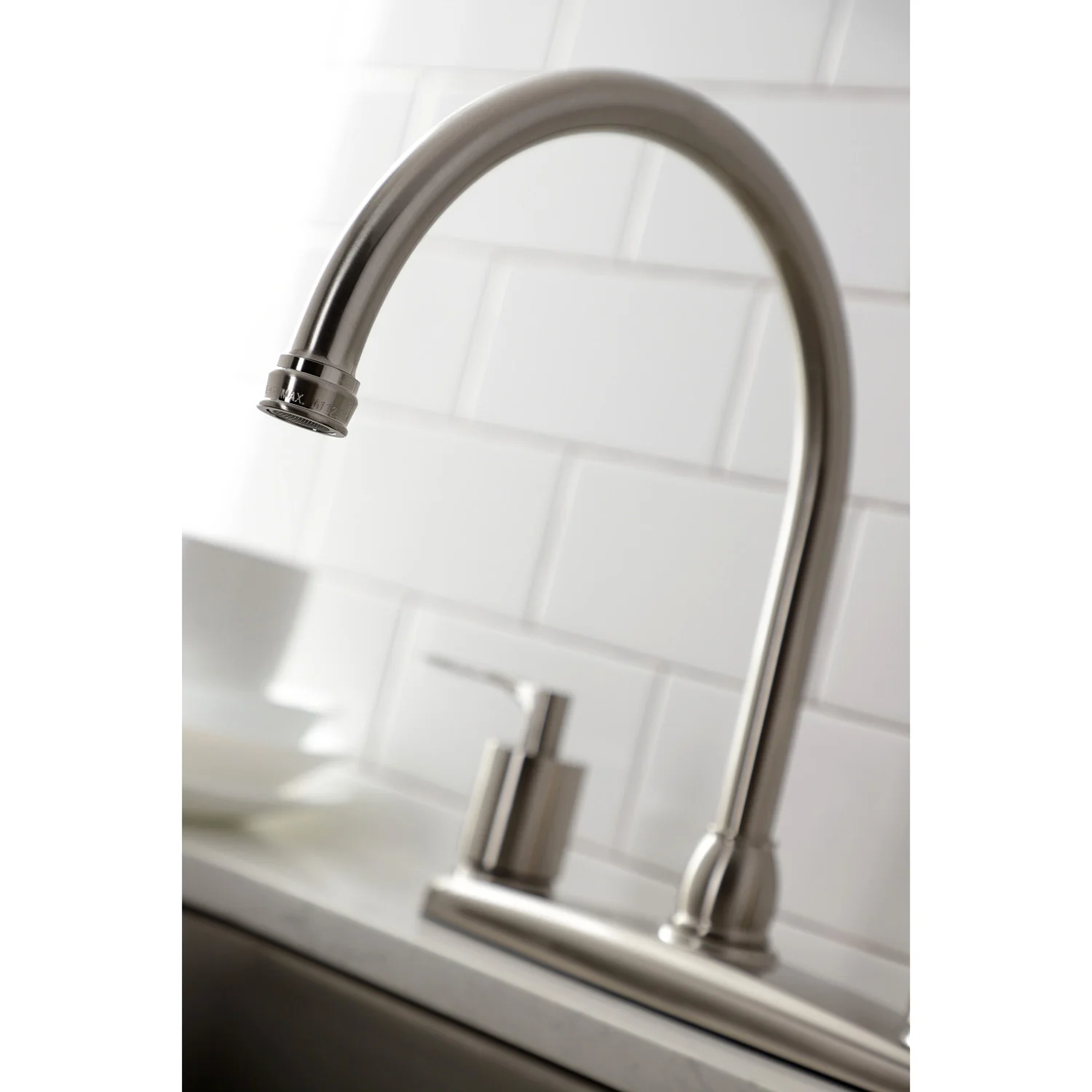 Kingston Tulare FB798SVLSP - Serena Two-Handle 4-Hole 8" Centerset Kitchen Faucet with Side Sprayer, Brushed Nickel - Image 4