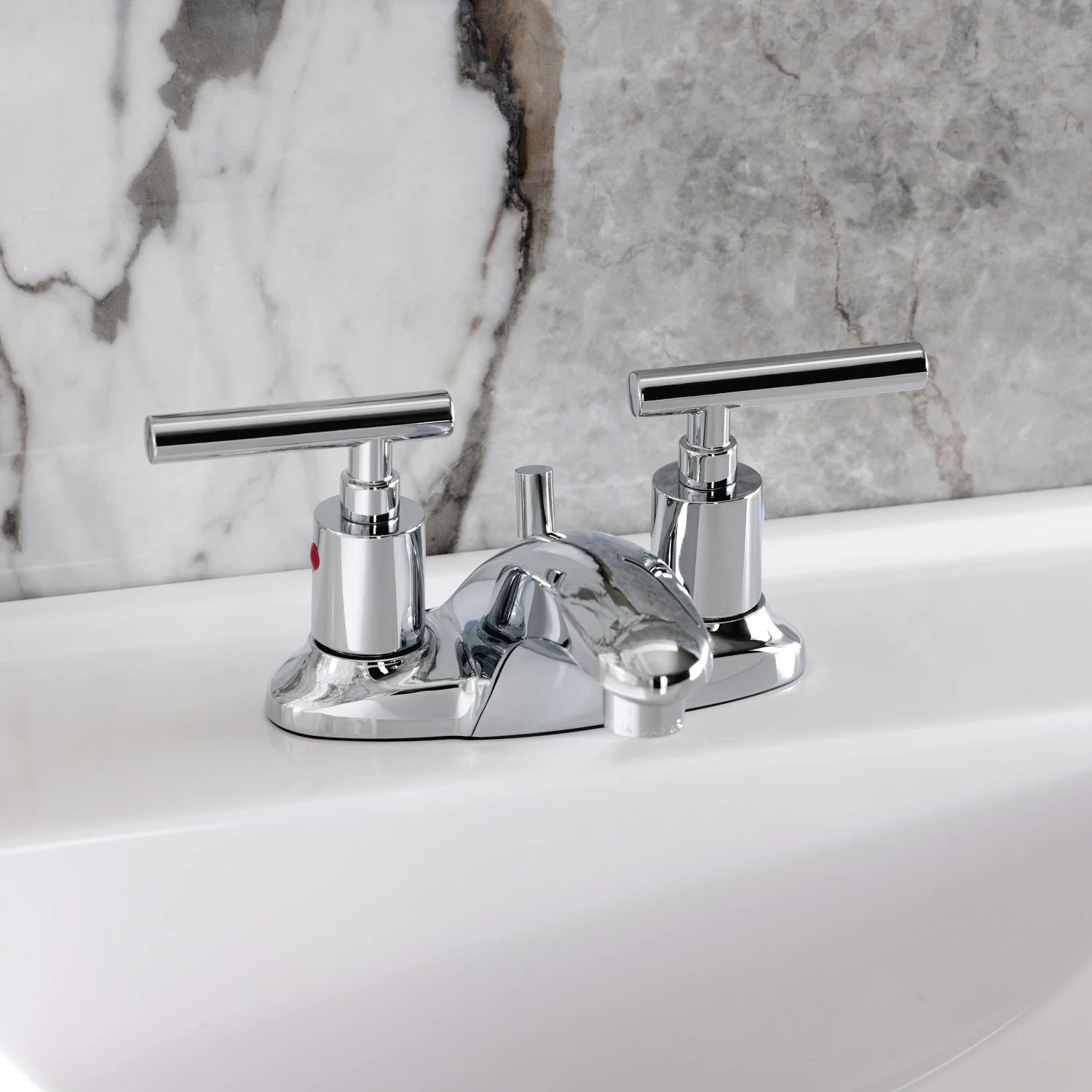 Kingston Tulare FB8621CML - Manhattan Double-Handle 3-Hole Deck Mount 4-Inch Centerset Bathroom Faucet with Pop-Up Drain, Polished Chrome - Image 2