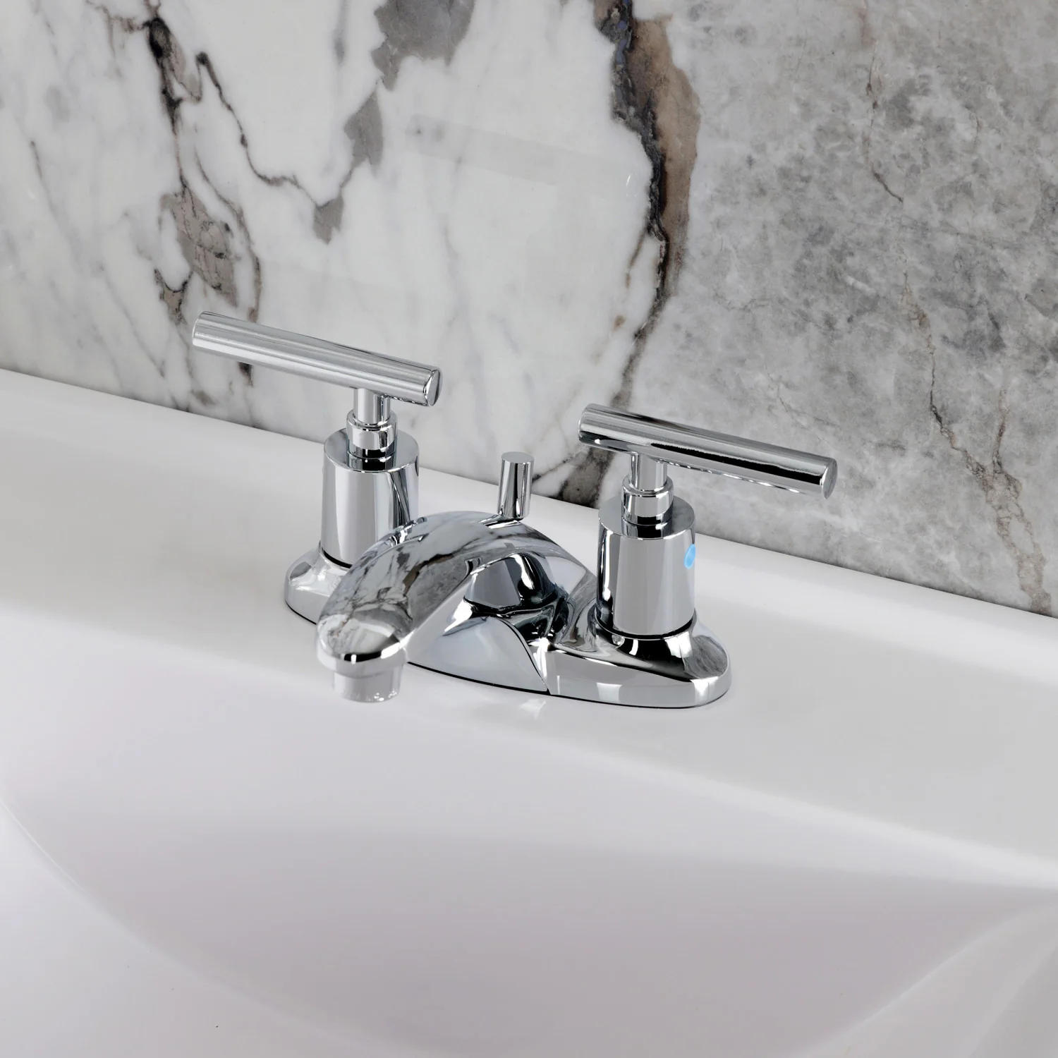 Kingston Tulare FB8621CML - Manhattan Double-Handle 3-Hole Deck Mount 4-Inch Centerset Bathroom Faucet with Pop-Up Drain, Polished Chrome - Image 4