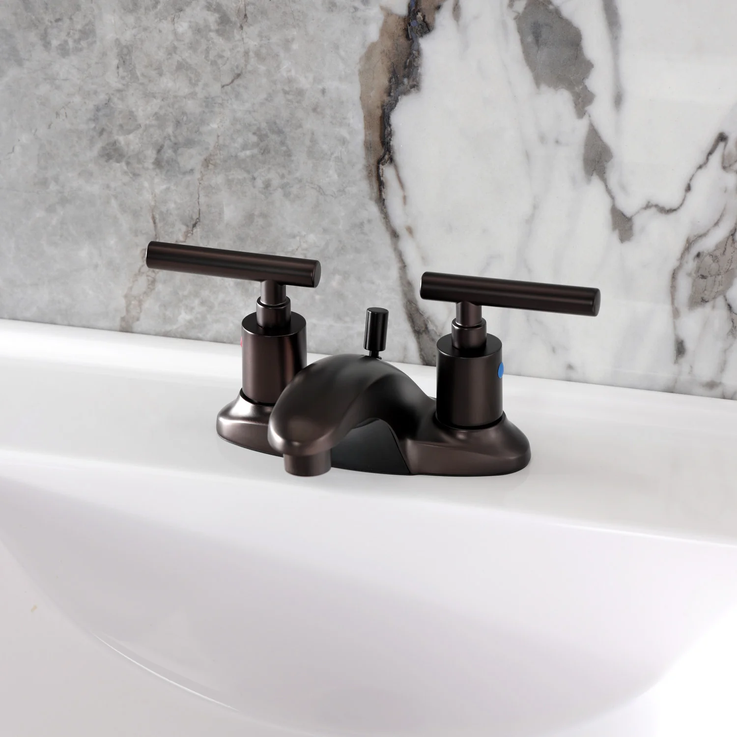 Kingston Tulare FB8625CML - Manhattan Double-Handle 3-Hole Deck Mount 4-Inch Centerset Bathroom Faucet with Pop-Up Drain, Oil Rubbed Bronze - Image 2