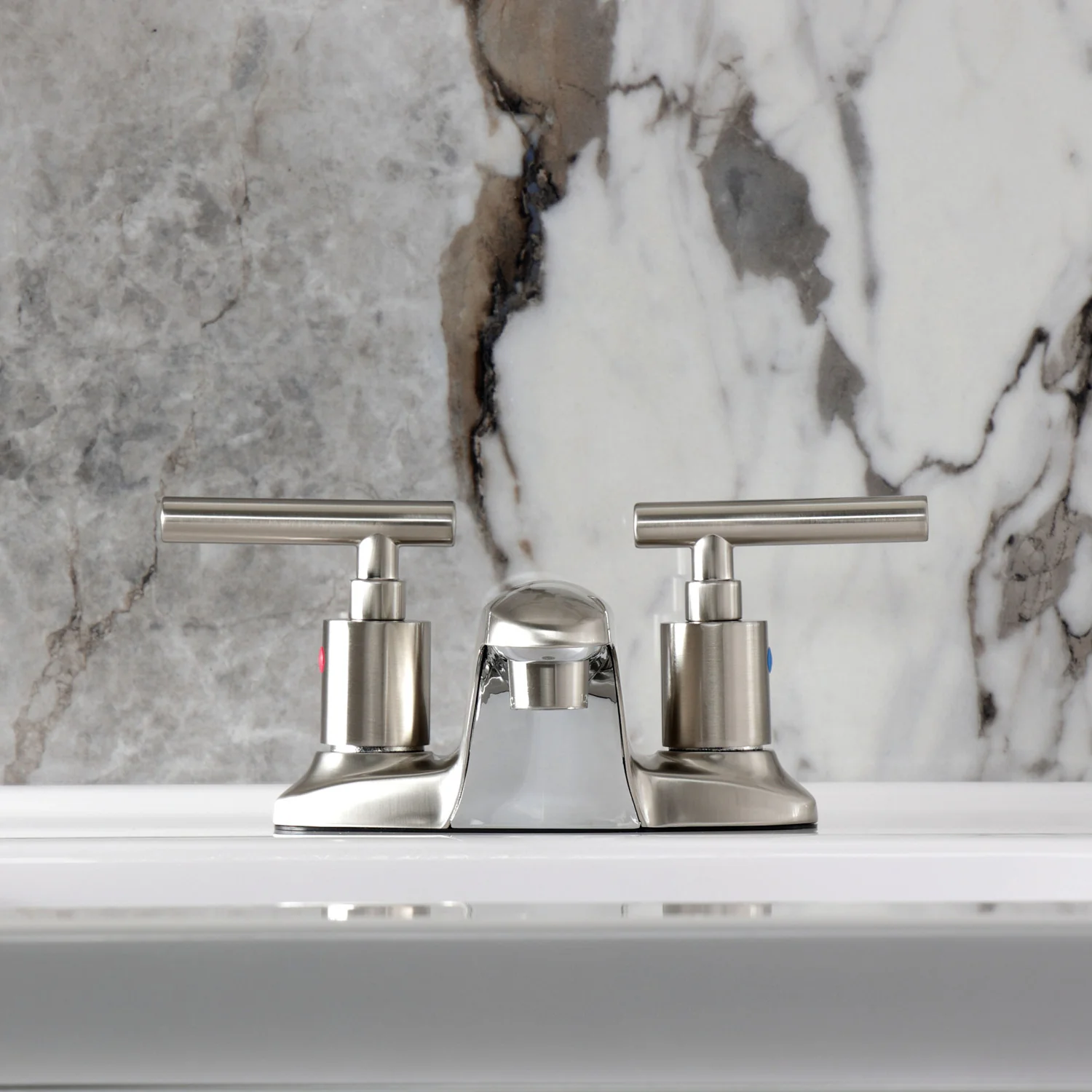 Kingston Tulare FB8628CML - Manhattan Double-Handle 3-Hole Deck Mount 4-Inch Centerset Bathroom Faucet with Pop-Up Drain, Brushed Nickel - Image 3