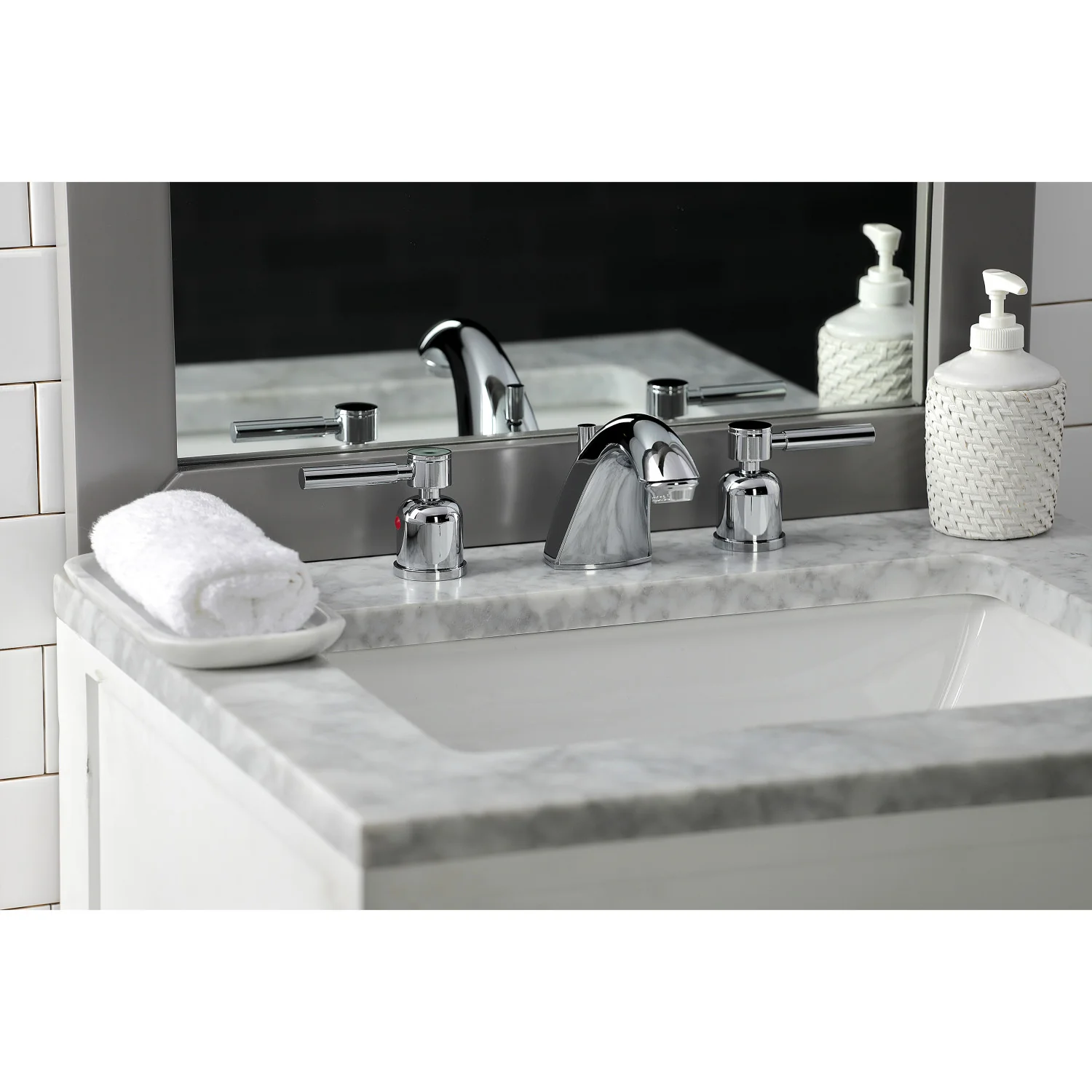 Kingston Tulare FB8951DL - Concord Two-Handle 3-Hole Deck Mount Widespread Bathroom Faucet with Pop-Up Drain, Polished Chrome - Image 7