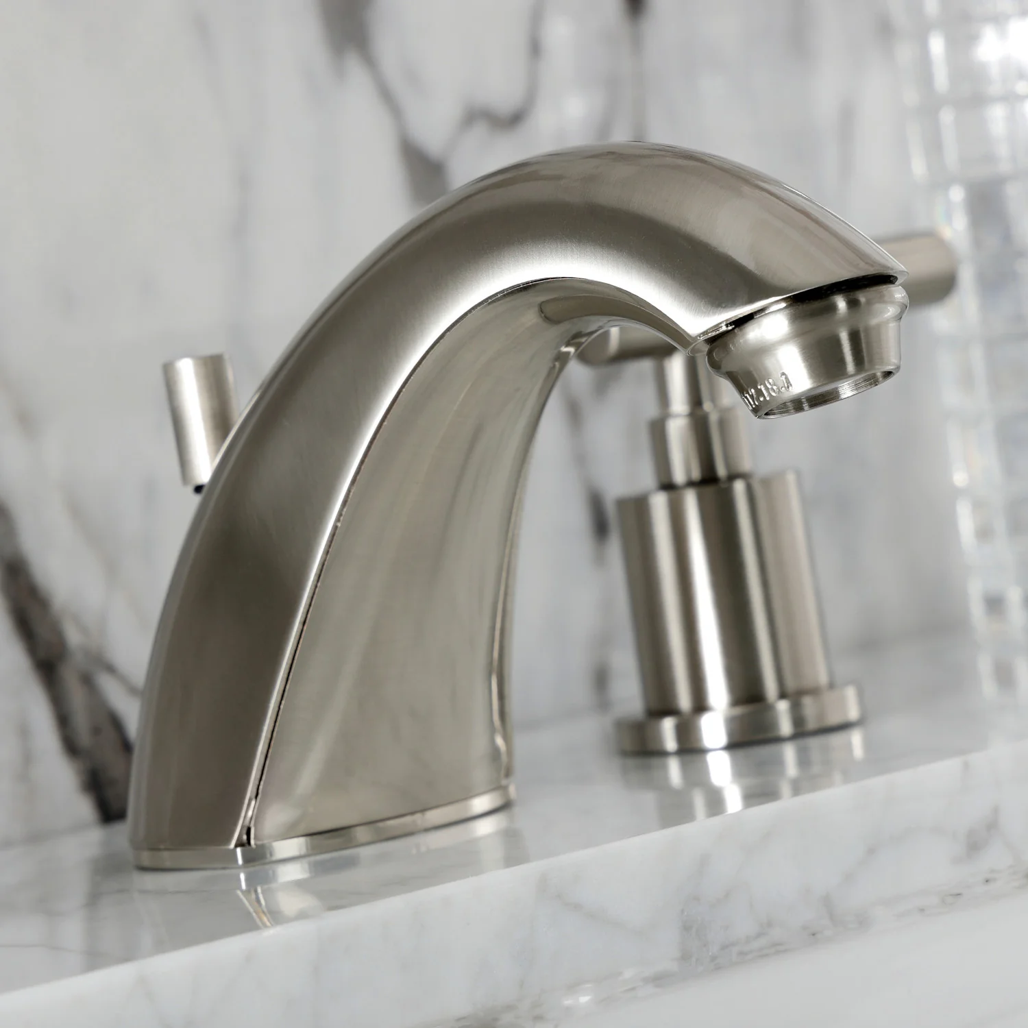 Kingston Tulare FB8958CML - Manhattan Two-Handle 3-Hole Deck Mount Widespread Bathroom Faucet with Pop-Up Drain, Brushed Nickel - Image 6