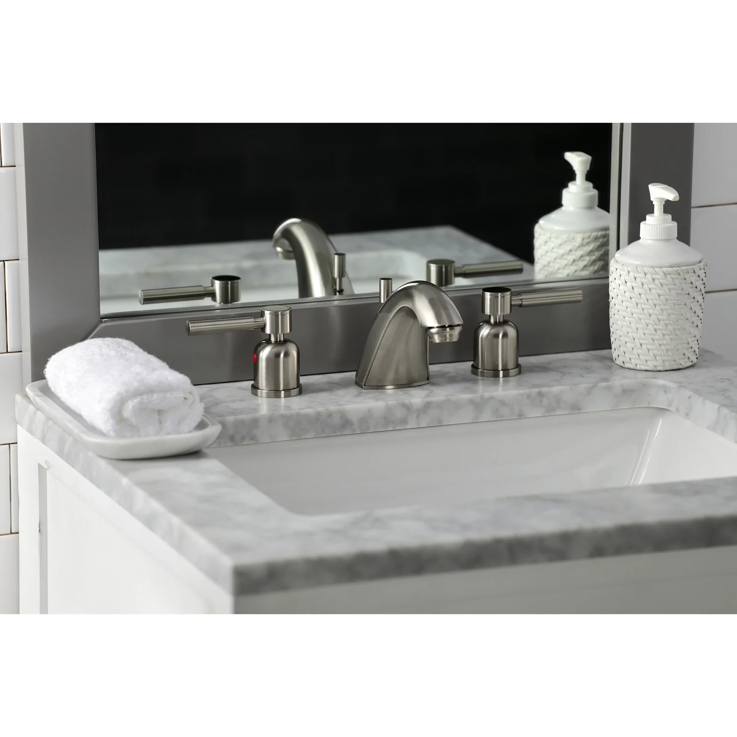 Kingston Tulare FB8958DL - Concord Two-Handle 3-Hole Deck Mount Widespread Bathroom Faucet with Pop-Up Drain, Brushed Nickel - Image 7