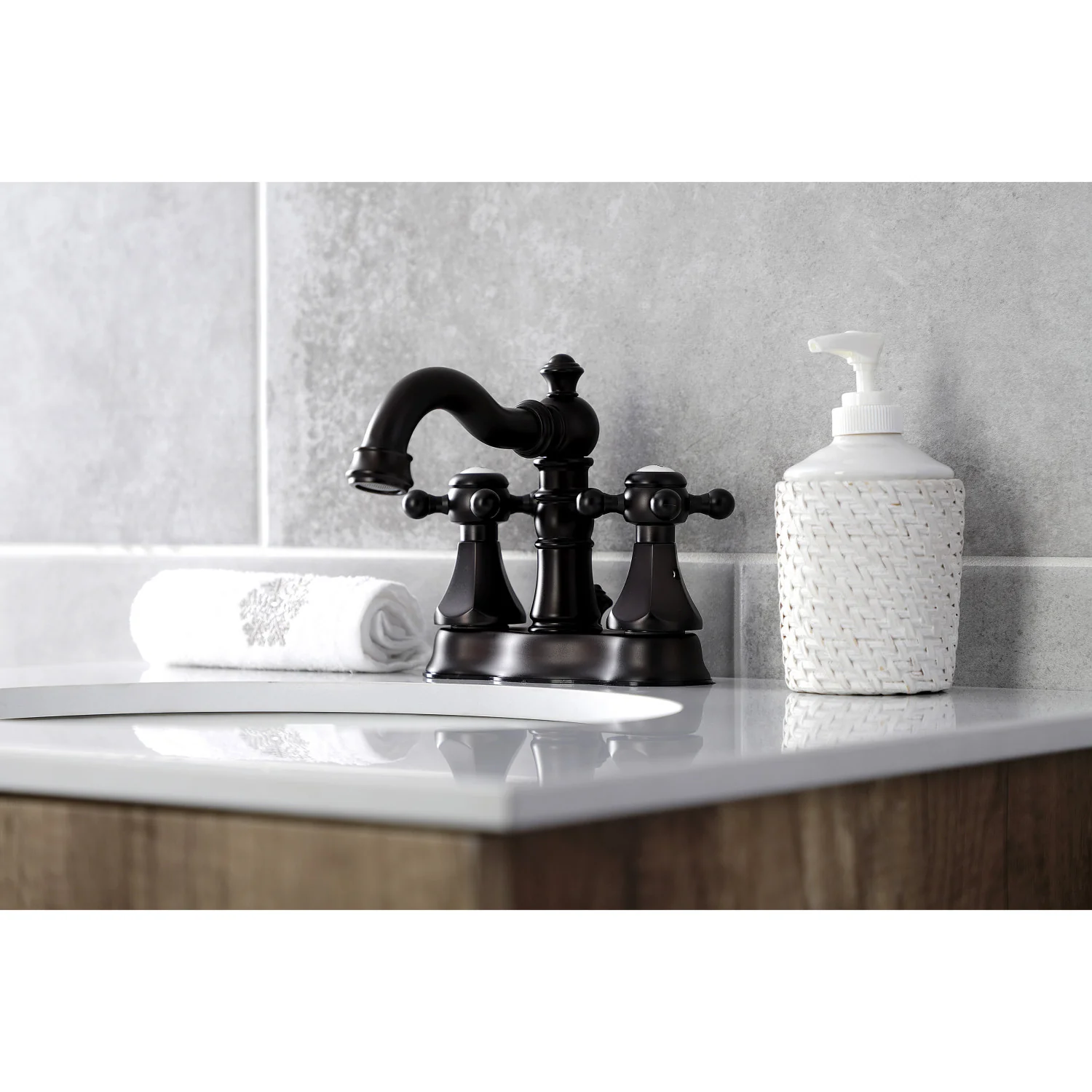 Kingston Heirloom FSC1605BX - Metropolitan Double-Handle 3-Hole Deck Mount 4-Inch Centerset Bathroom Faucet with Brass Pop-Up, Oil Rubbed Bronze - Image 2