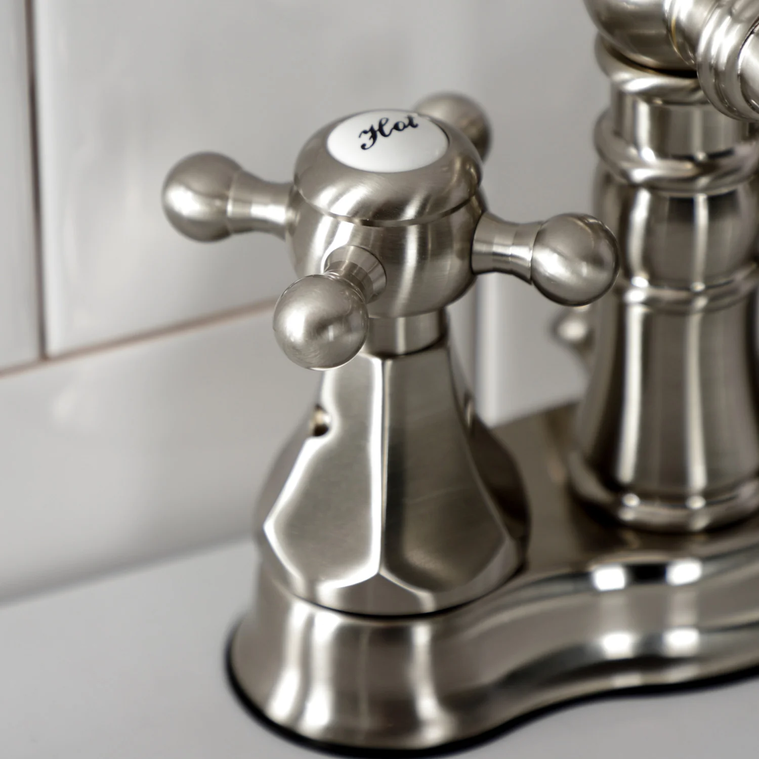 Kingston Heirloom FSC1608BX - Metropolitan Double-Handle 3-Hole Deck Mount 4-Inch Centerset Bathroom Faucet with Brass Pop-Up, Brushed Nickel - Image 4
