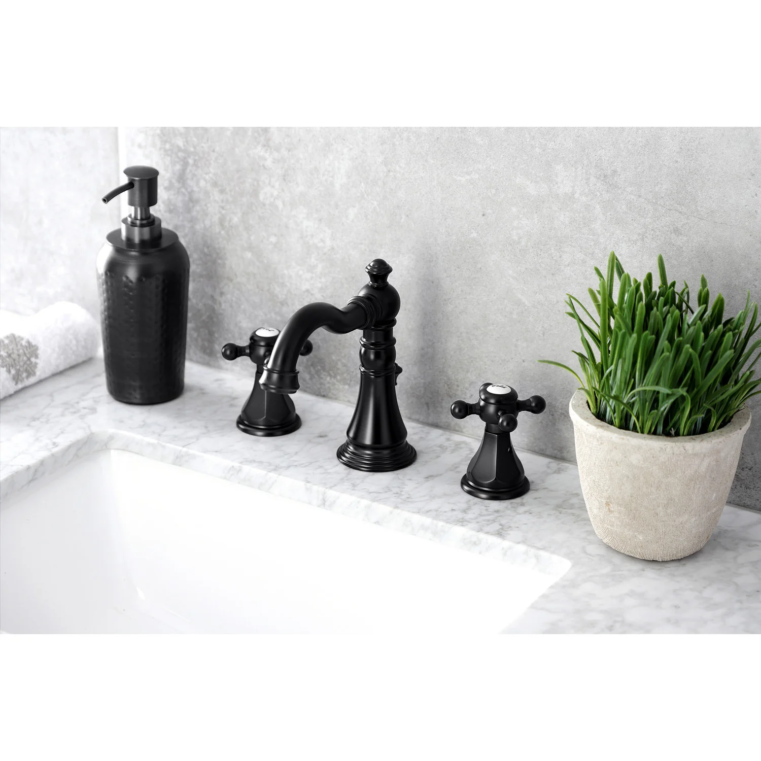 Kingston Heirloom FSC1970BX - Metropolitan Two-Handle 3-Hole Deck Mount Widespread Bathroom Faucet with Brass Pop-Up, Matte Black - Image 5