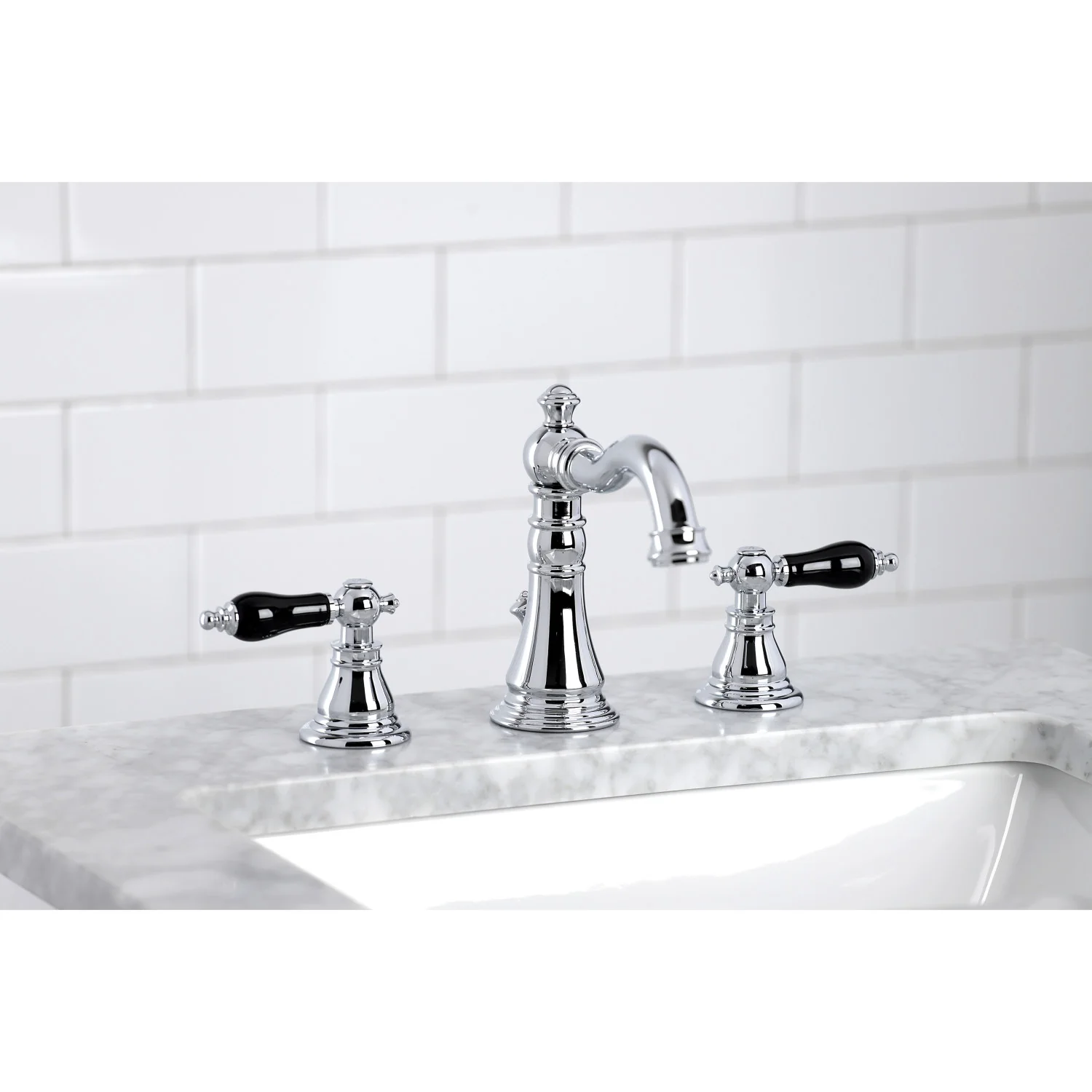 Kingston Heirloom FSC1971AKL - Duchess Two-Handle 3-Hole Deck Mount Widespread Bathroom Faucet with Pop-Up Drain, Polished Chrome - Image 2