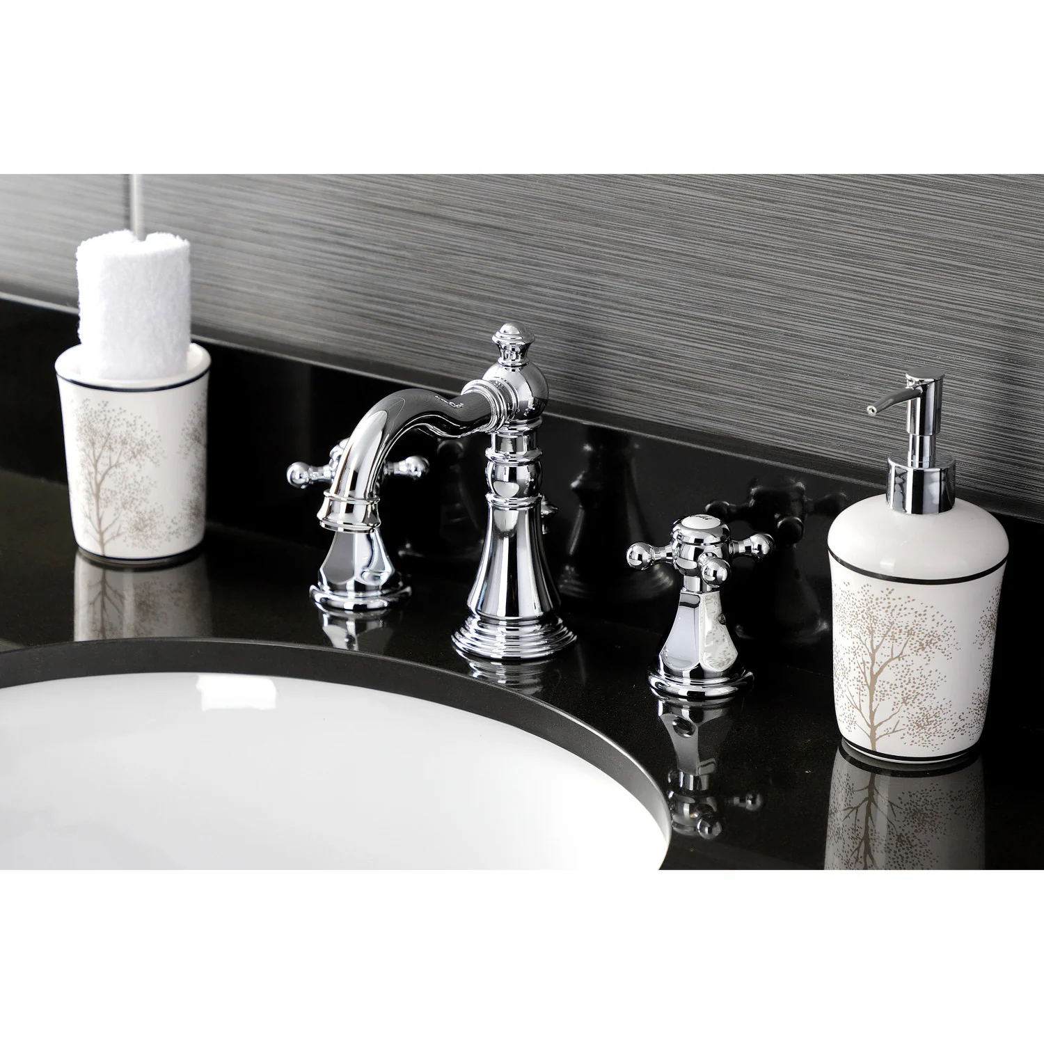 Kingston Heirloom FSC1971BX - Metropolitan Two-Handle 3-Hole Deck Mount Widespread Bathroom Faucet with Pop-Up Drain, Polished Chrome - Image 4