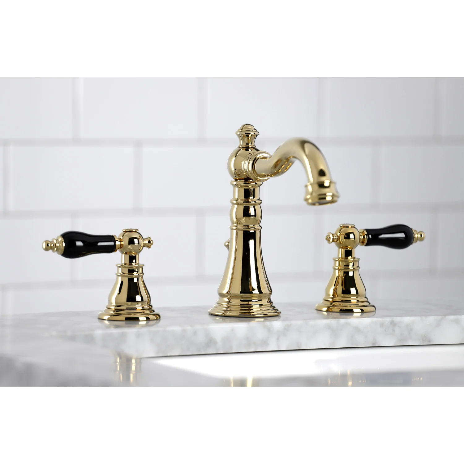 Kingston Heirloom FSC1972AKL - Duchess Two-Handle 3-Hole Deck Mount Widespread Bathroom Faucet with Pop-Up Drain, Polished Brass - Image 3