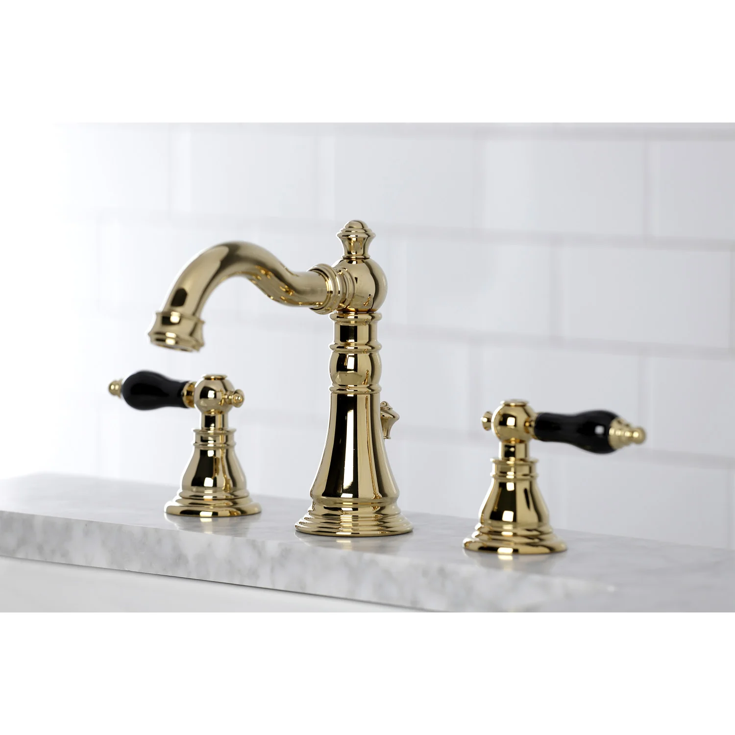 Kingston Heirloom FSC1972AKL - Duchess Two-Handle 3-Hole Deck Mount Widespread Bathroom Faucet with Pop-Up Drain, Polished Brass - Image 4
