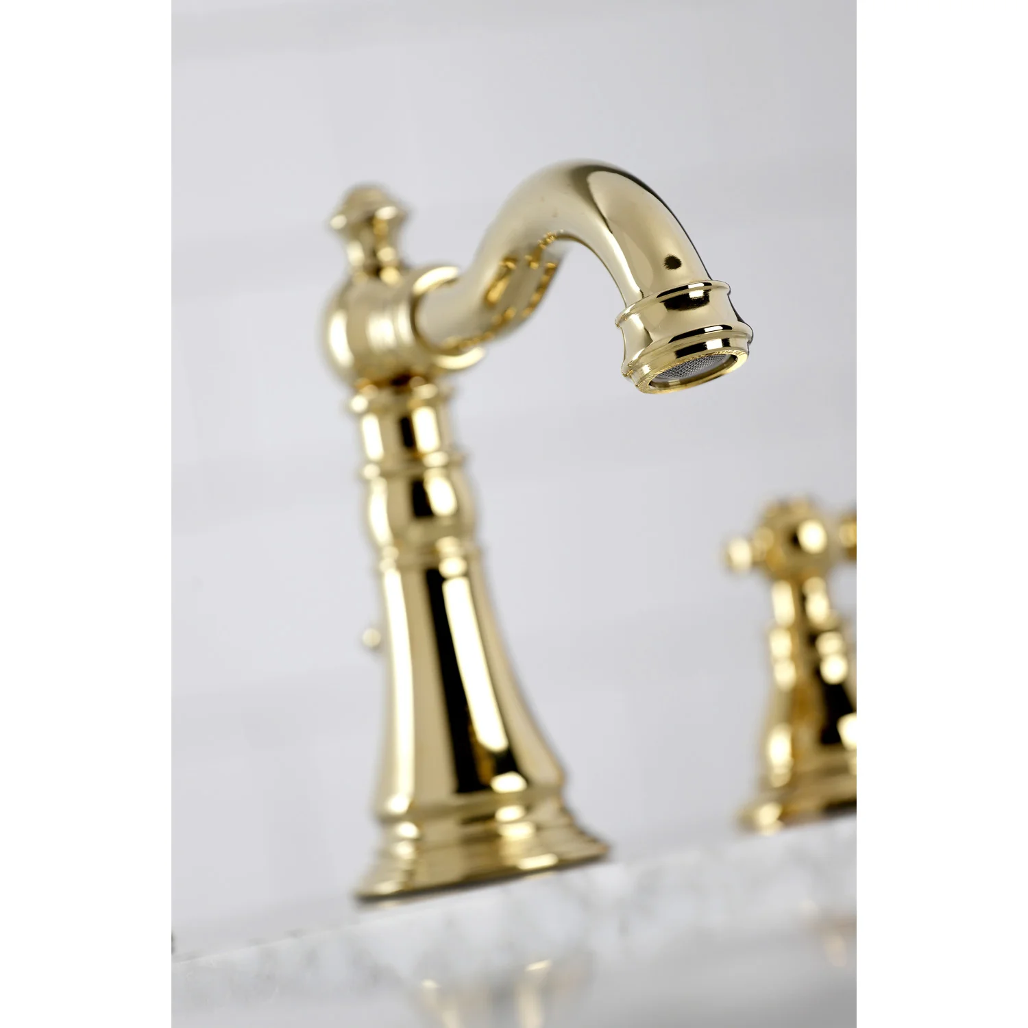 Kingston Heirloom FSC1972AKL - Duchess Two-Handle 3-Hole Deck Mount Widespread Bathroom Faucet with Pop-Up Drain, Polished Brass - Image 5