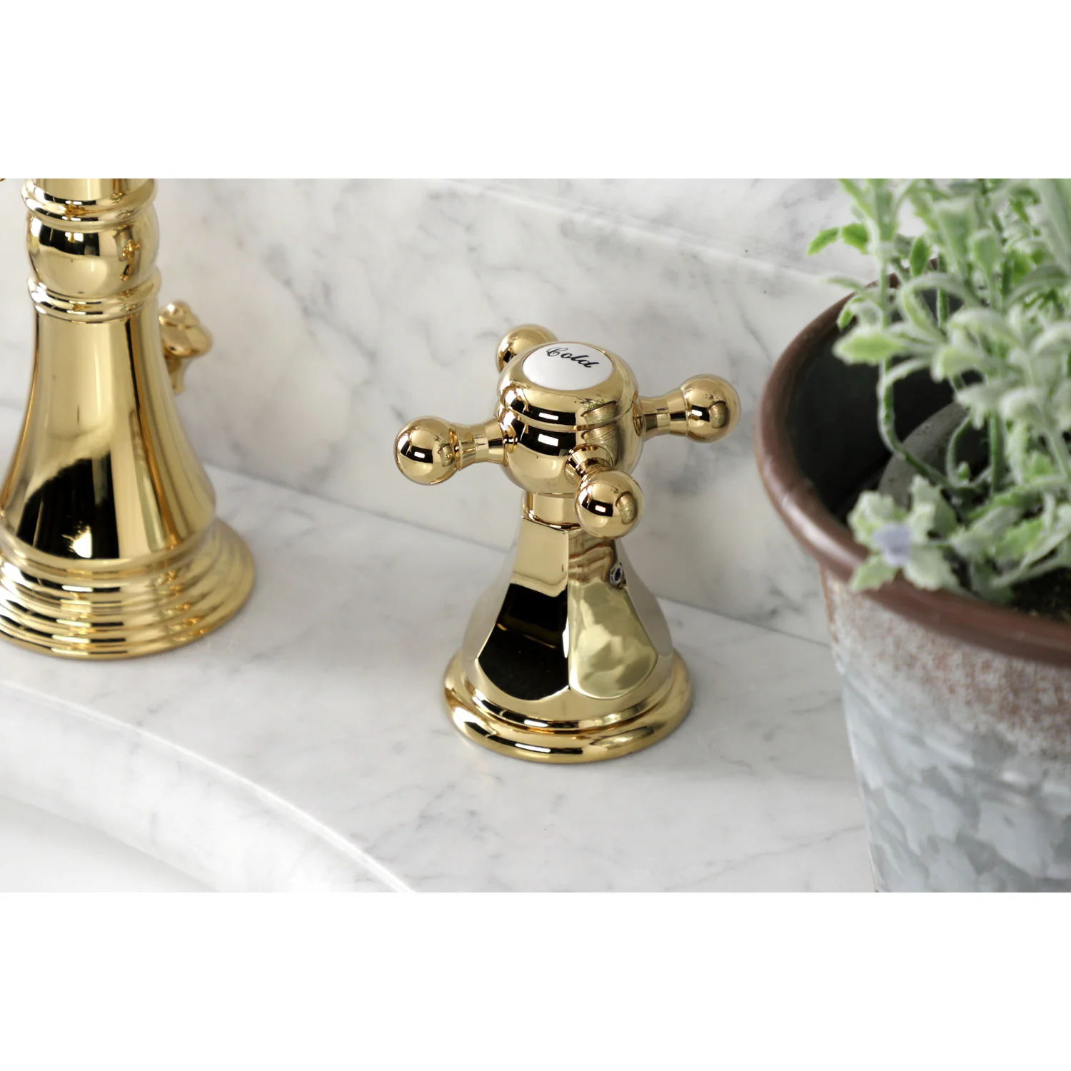 Kingston Heirloom FSC1972BX - Metropolitan Two-Handle 3-Hole Deck Mount Widespread Bathroom Faucet with Pop-Up Drain, Polished Brass - Image 2