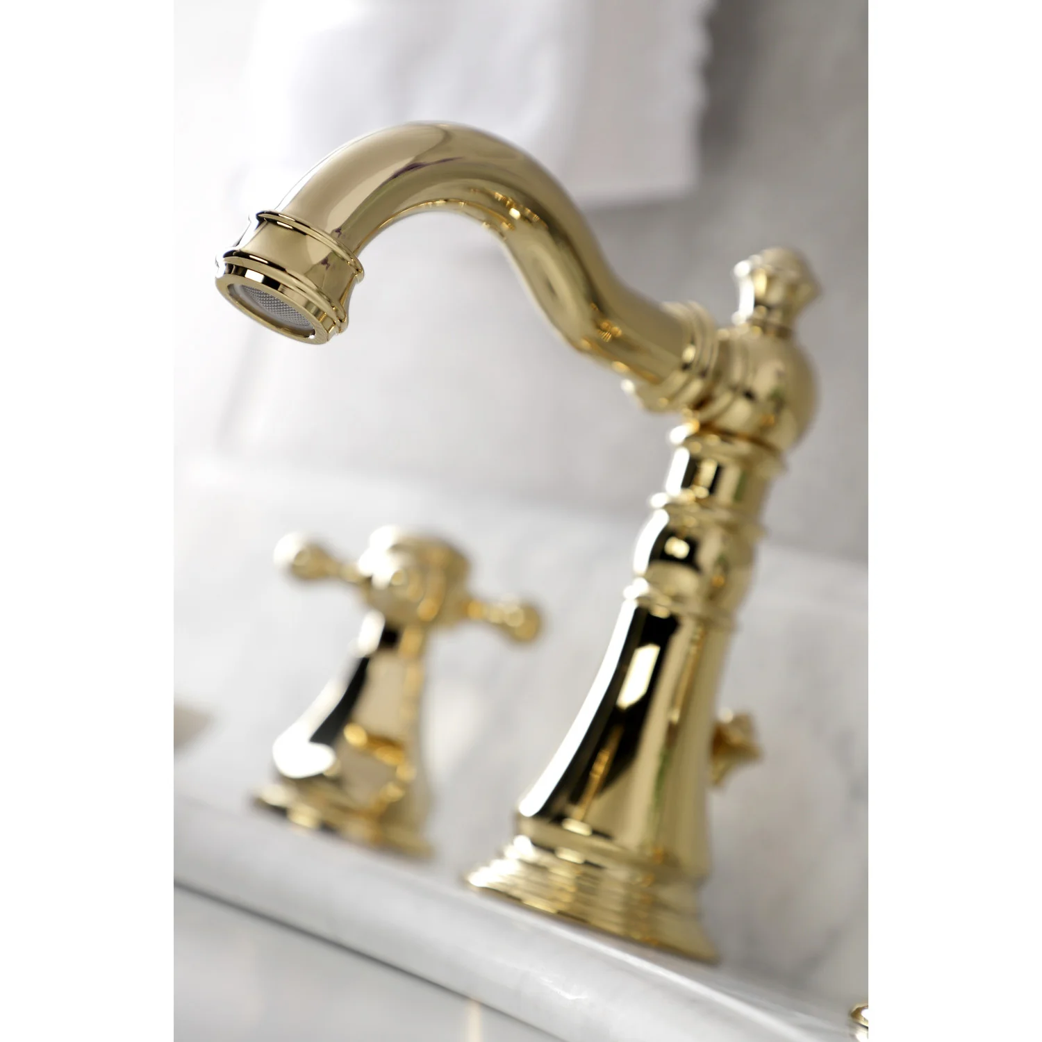 Kingston Heirloom FSC1972BX - Metropolitan Two-Handle 3-Hole Deck Mount Widespread Bathroom Faucet with Pop-Up Drain, Polished Brass - Image 3