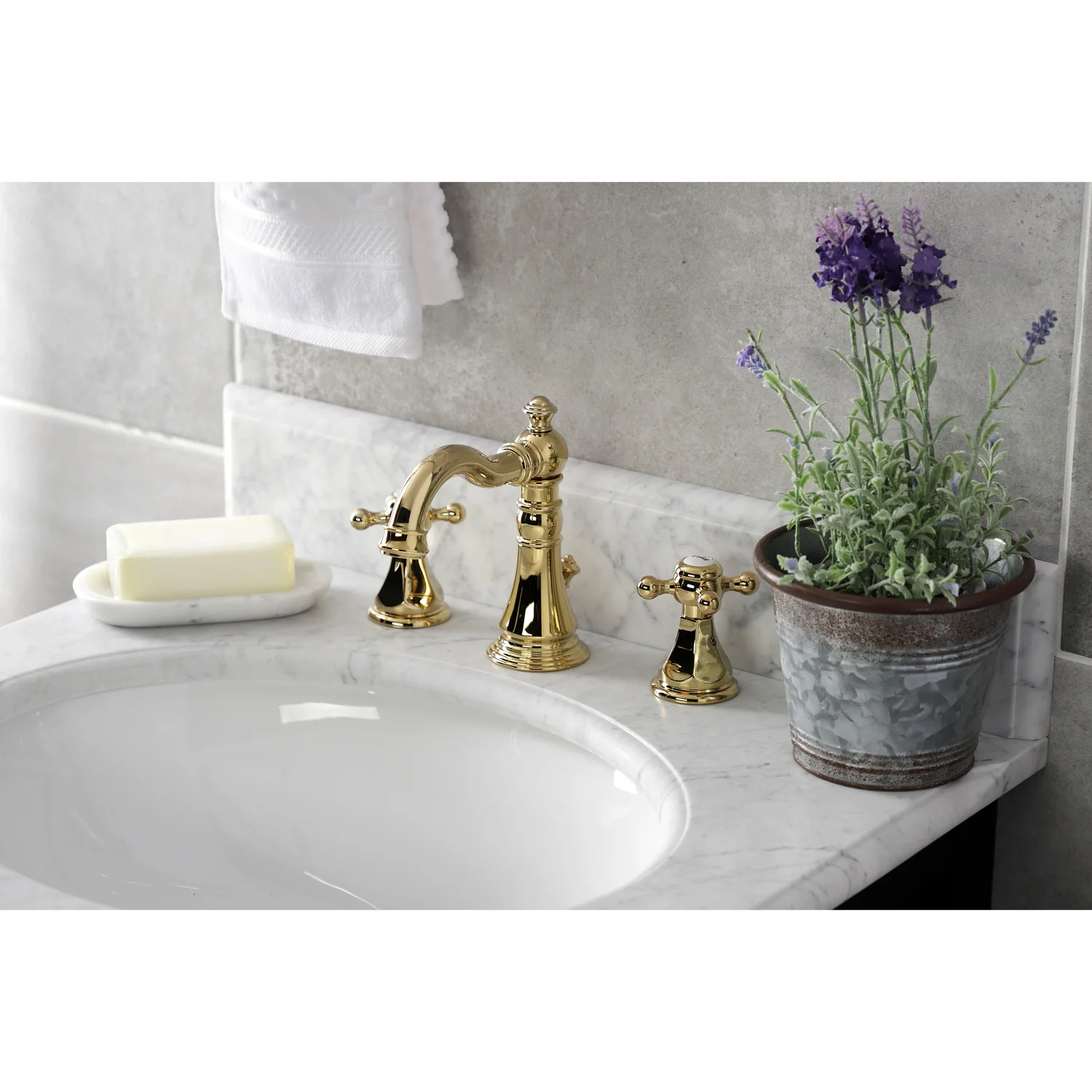 Kingston Heirloom FSC1972BX - Metropolitan Two-Handle 3-Hole Deck Mount Widespread Bathroom Faucet with Pop-Up Drain, Polished Brass - Image 6