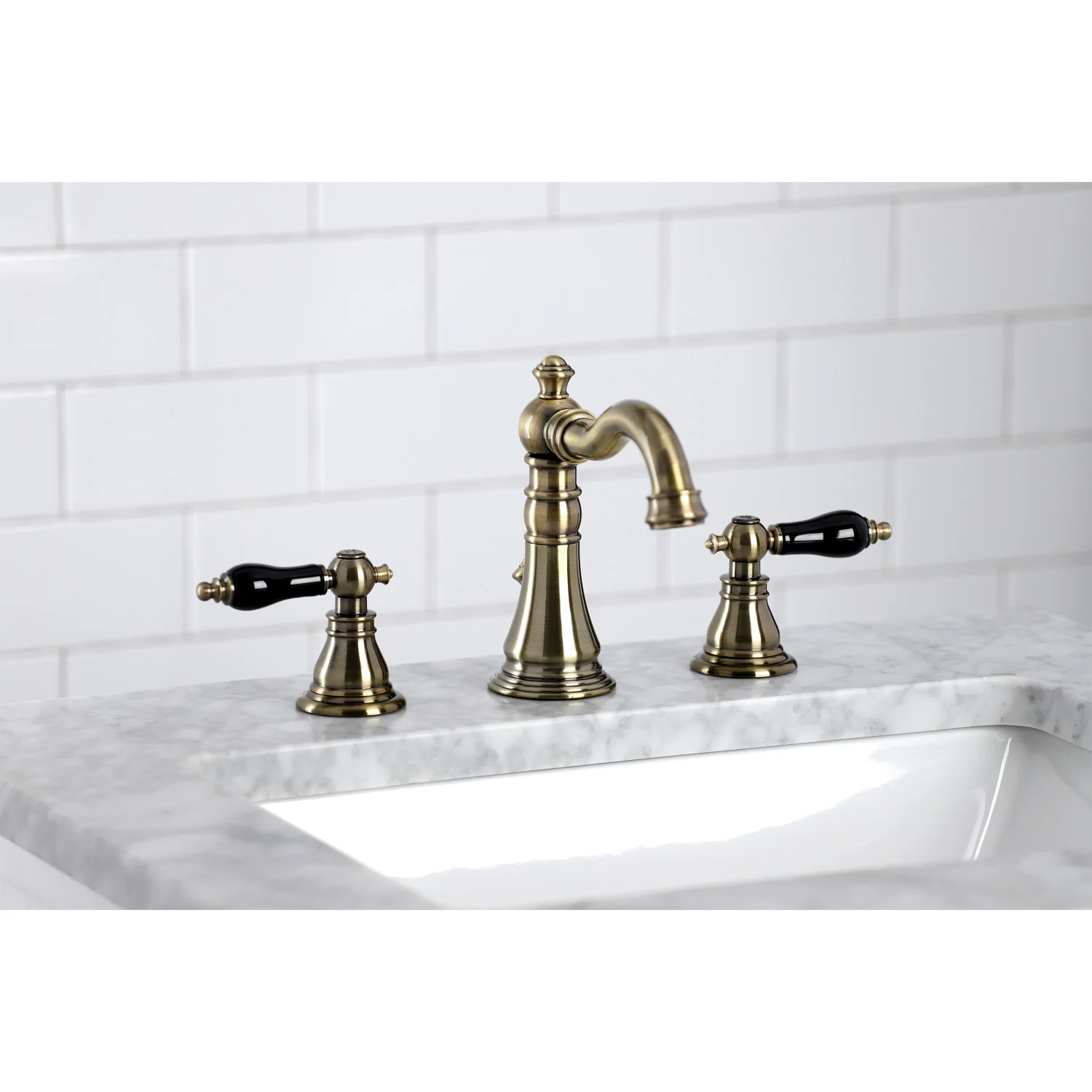 Kingston Heirloom FSC19733AKL - Duchess Two-Handle 3-Hole Deck Mount Widespread Bathroom Faucet with Brass Pop-Up, Antique Brass - Image 2