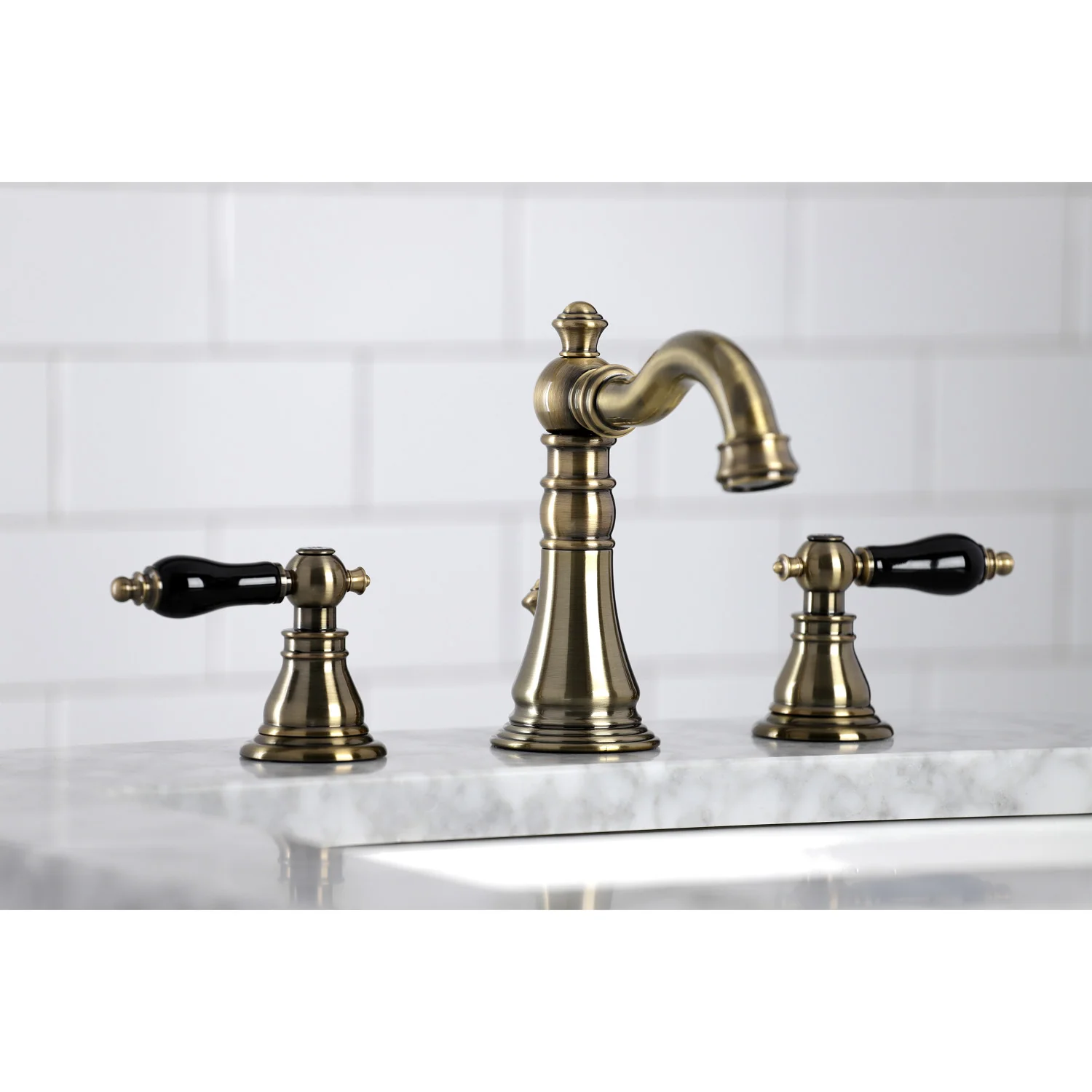 Kingston Heirloom FSC19733AKL - Duchess Two-Handle 3-Hole Deck Mount Widespread Bathroom Faucet with Brass Pop-Up, Antique Brass - Image 3