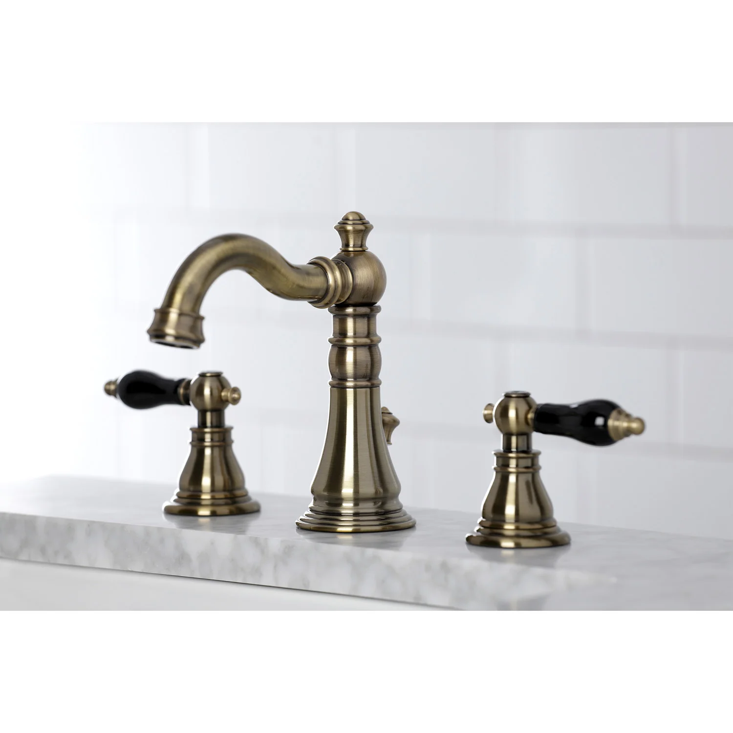 Kingston Heirloom FSC19733AKL - Duchess Two-Handle 3-Hole Deck Mount Widespread Bathroom Faucet with Brass Pop-Up, Antique Brass - Image 4