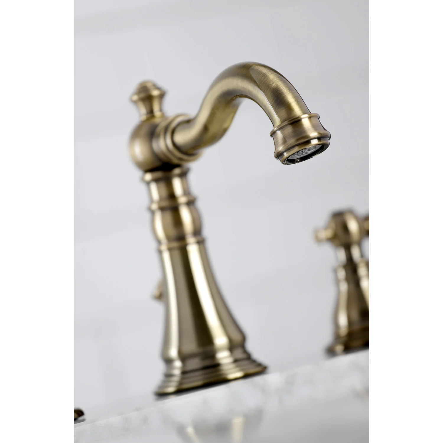 Kingston Heirloom FSC19733AKL - Duchess Two-Handle 3-Hole Deck Mount Widespread Bathroom Faucet with Brass Pop-Up, Antique Brass - Image 5