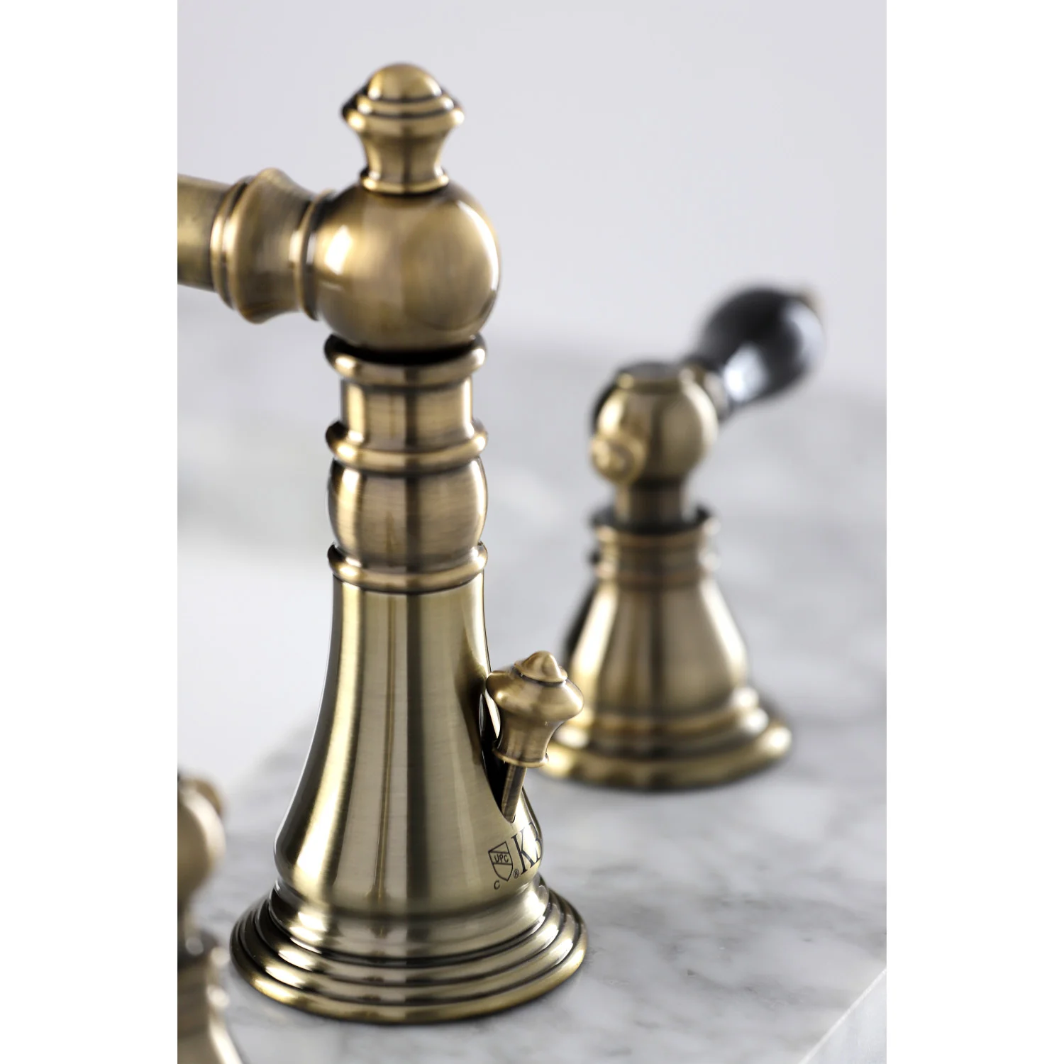 Kingston Heirloom FSC19733AKL - Duchess Two-Handle 3-Hole Deck Mount Widespread Bathroom Faucet with Brass Pop-Up, Antique Brass - Image 6