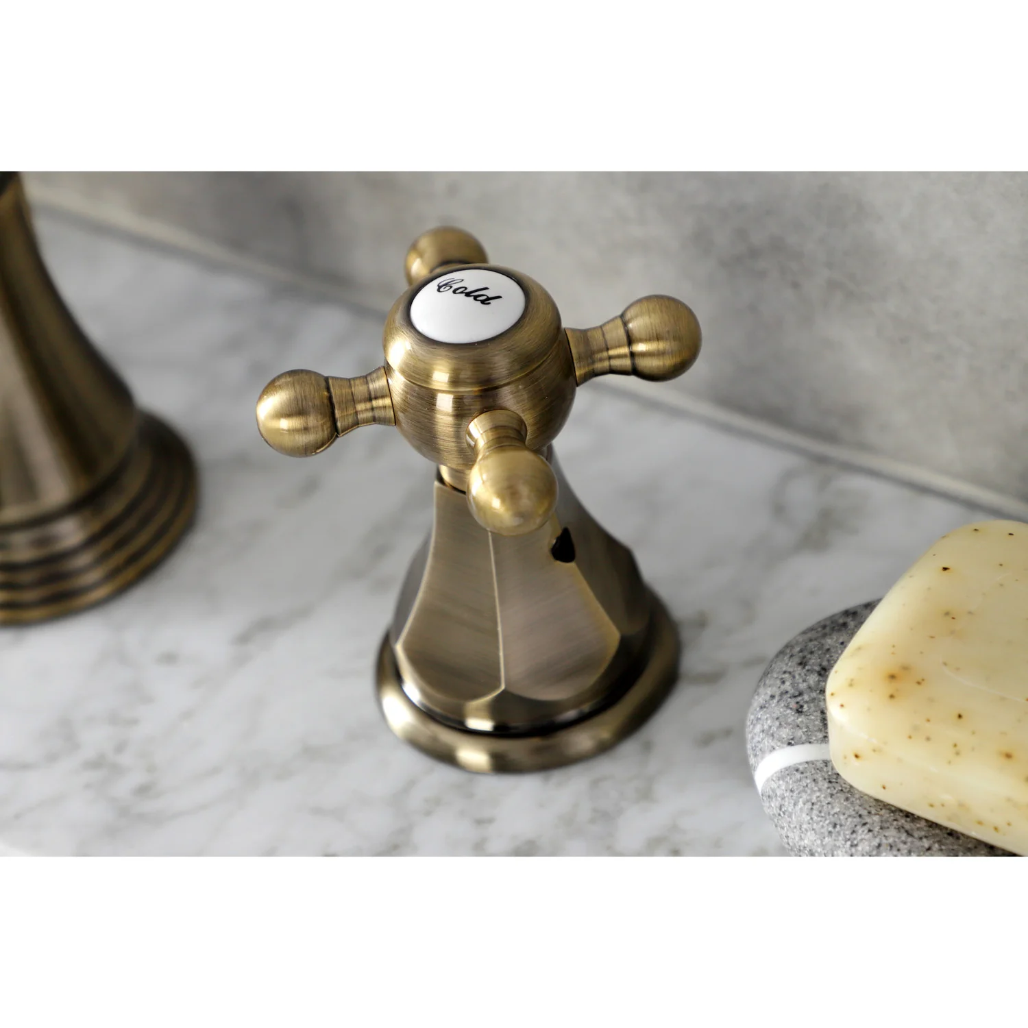 Kingston Heirloom FSC19733BX - Metropolitan Two-Handle 3-Hole Deck Mount Widespread Bathroom Faucet with Brass Pop-Up, Antique Brass - Image 3